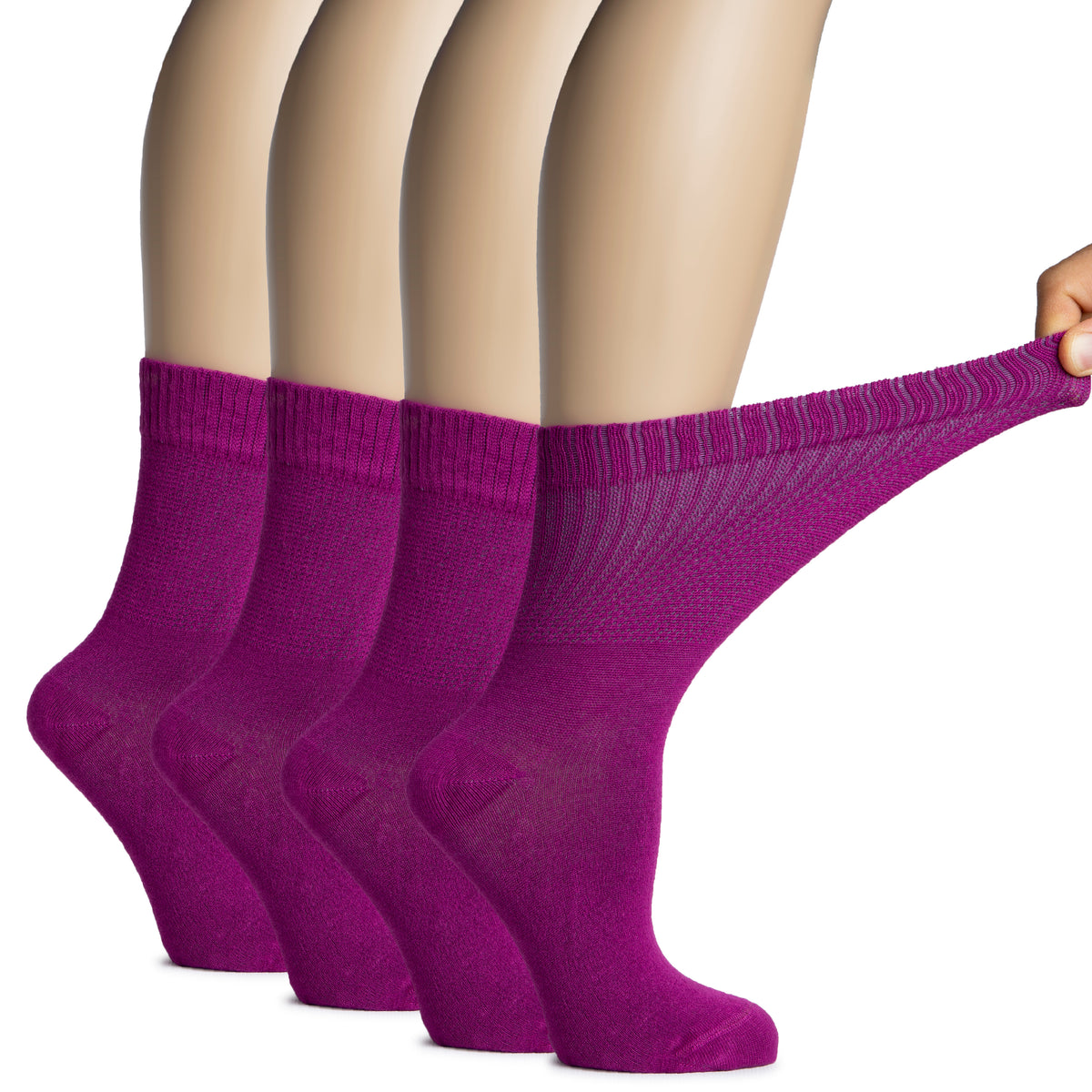 Hugh Ugoli Women's Bamboo Diabetic Crew Thin Socks With Seamless Toe, Soft Socks For Pregnant Women & Elderly People, 4 Pairs | Shoe Size: 9-12 | Charcoal
