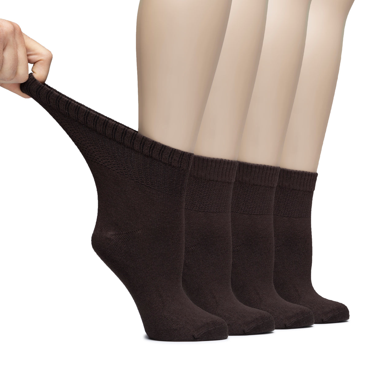 Hugh Ugoli Lightweight Women's Diabetic Ankle Socks Bamboo Thin Socks Seamless Toe and Non-Binding Top, 4 Pairs, , Shoe Size: 6-9/10-12 | Shoe Size: 10-12 | Dark Brown