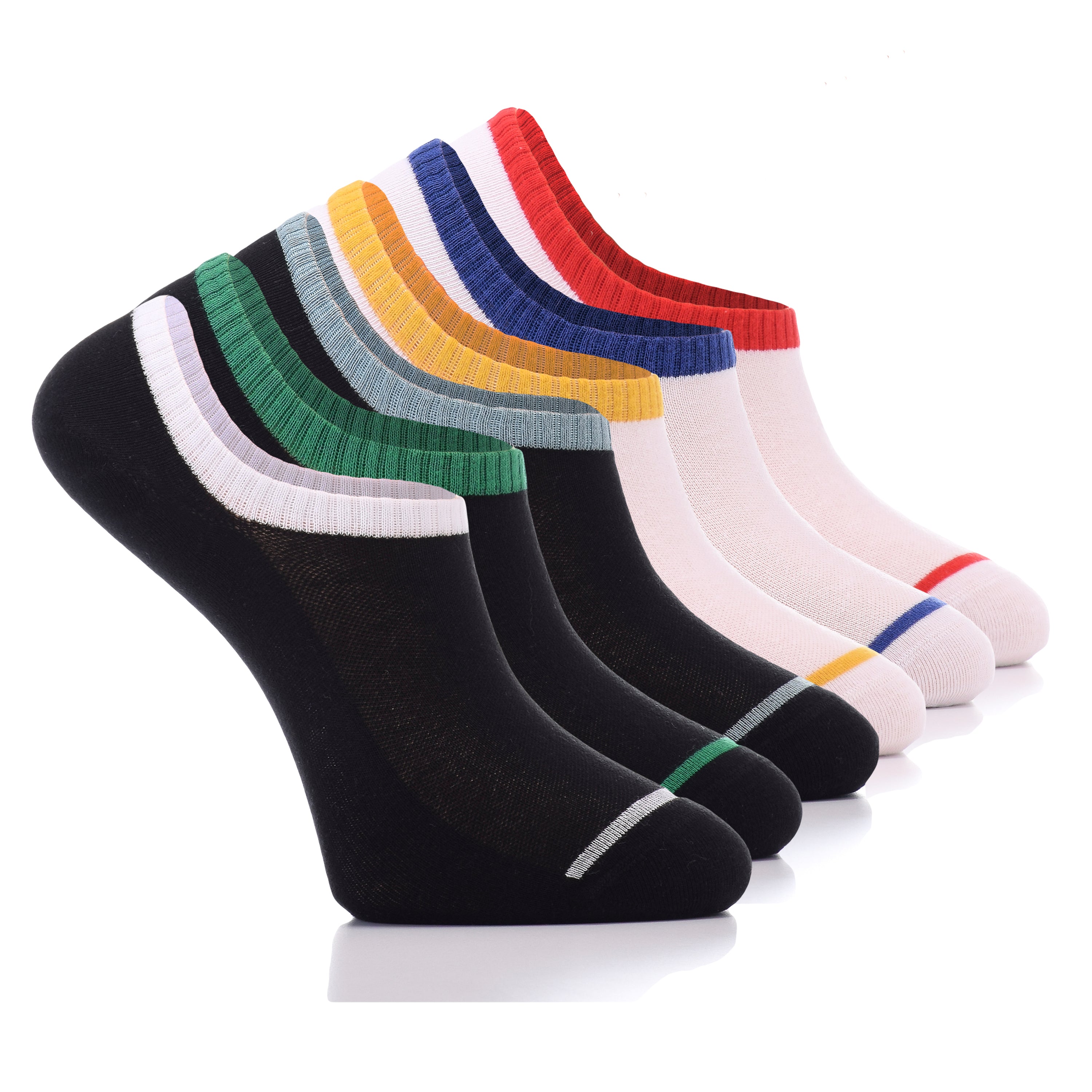 These men's cotton no-show socks come in six different color combinations, adding a touch of style to any outfit.