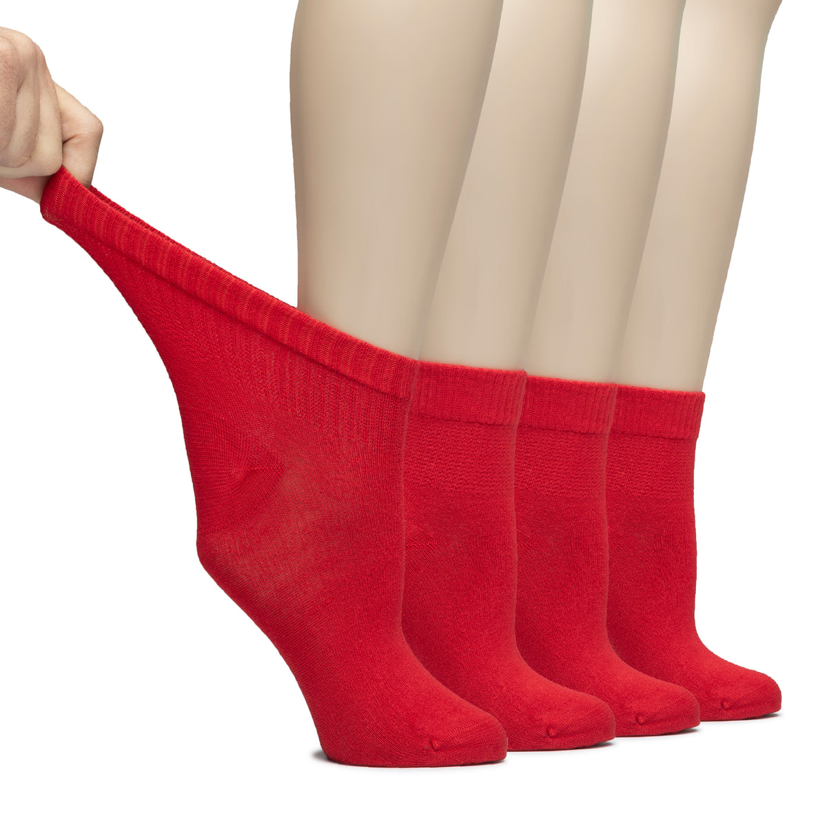 Hugh Ugoli Lightweight Women's Diabetic Ankle Socks Bamboo Thin Socks Seamless Toe and Non-Binding Top, 4 Pairs, , Shoe Size: 6-9/10-12 | Shoe Size: 10-12 | Red