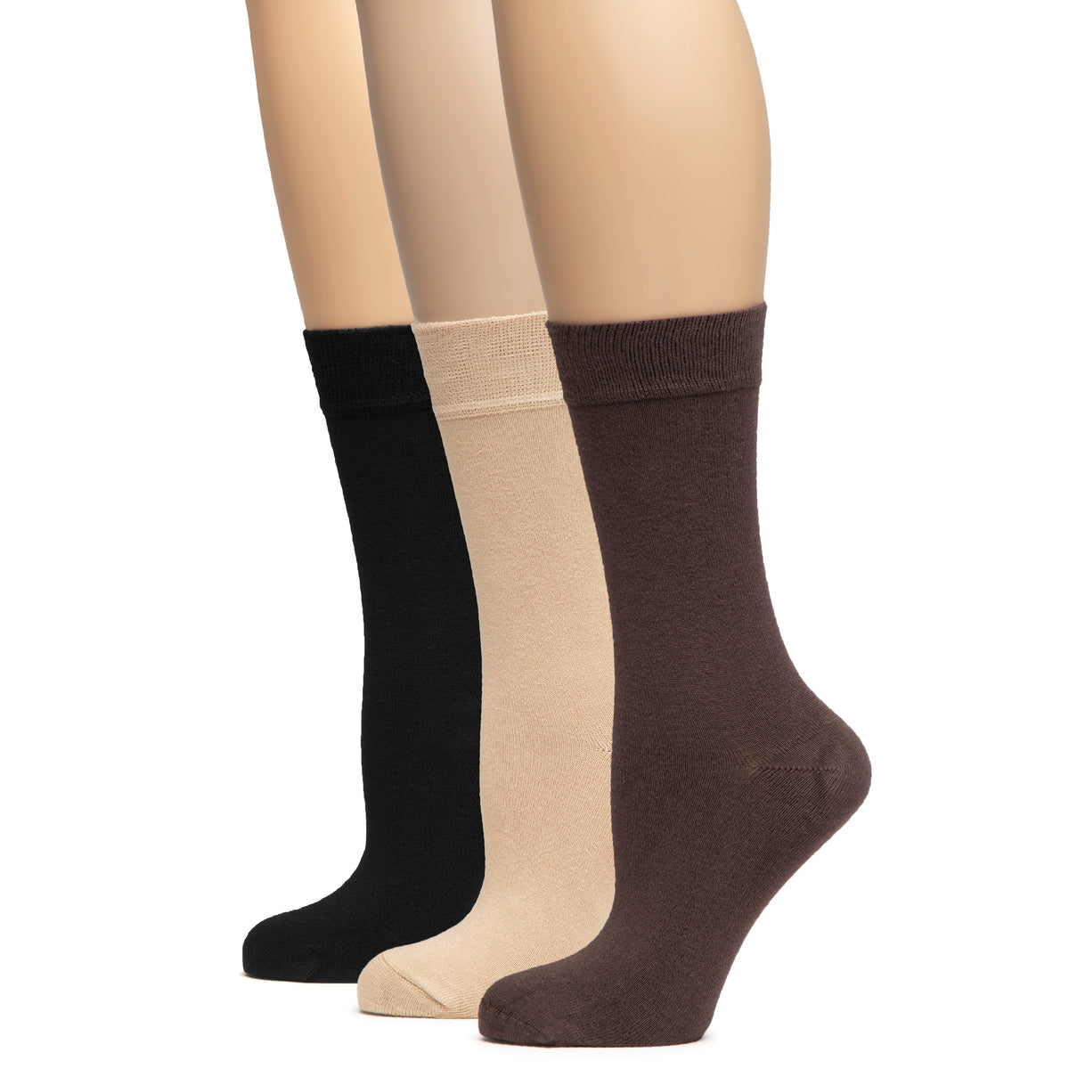 Stay cozy and stylish with these women's bamboo crew socks in black, brown, and tan. Perfect for any outfit or occasion.