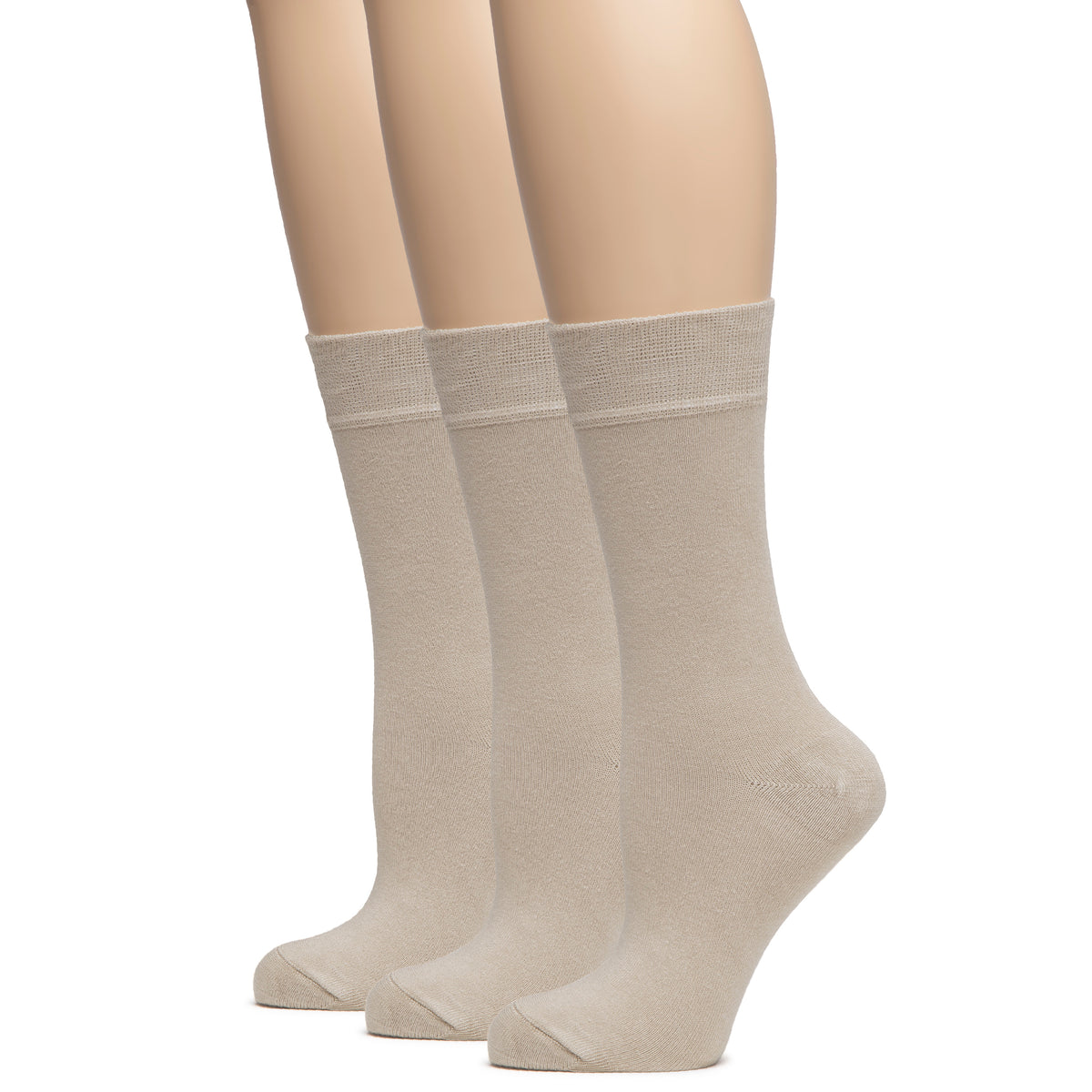 Hugh Ugoli Women's Bamboo Dress Socks Crew Soft Comfy Seamless Toe, 3 Pairs, Shoe Size: 5-8/9-11 | Shoe Size: 9-11 | Light Beige / Ecru