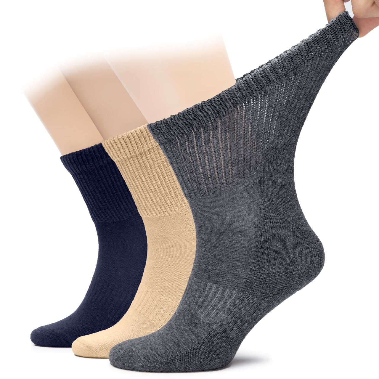 Men's Diabetic Ankle Semi-Cushion Cotton Socks, 3 Pairs