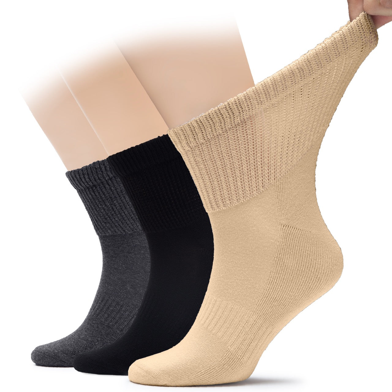 Men's Diabetic Ankle Semi-Cushion Cotton Socks, 3 Pairs