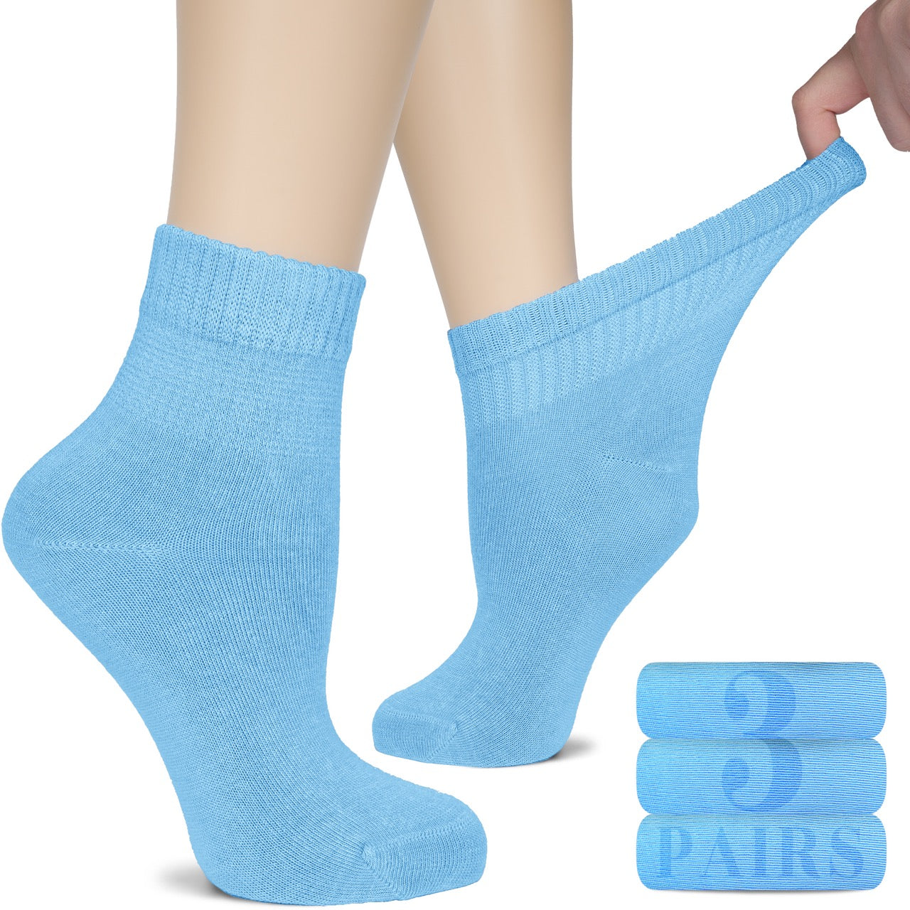 Women's Comfortable Diabetic Bamboo Ankle Socks for Swollen Legs, 3 Pairs