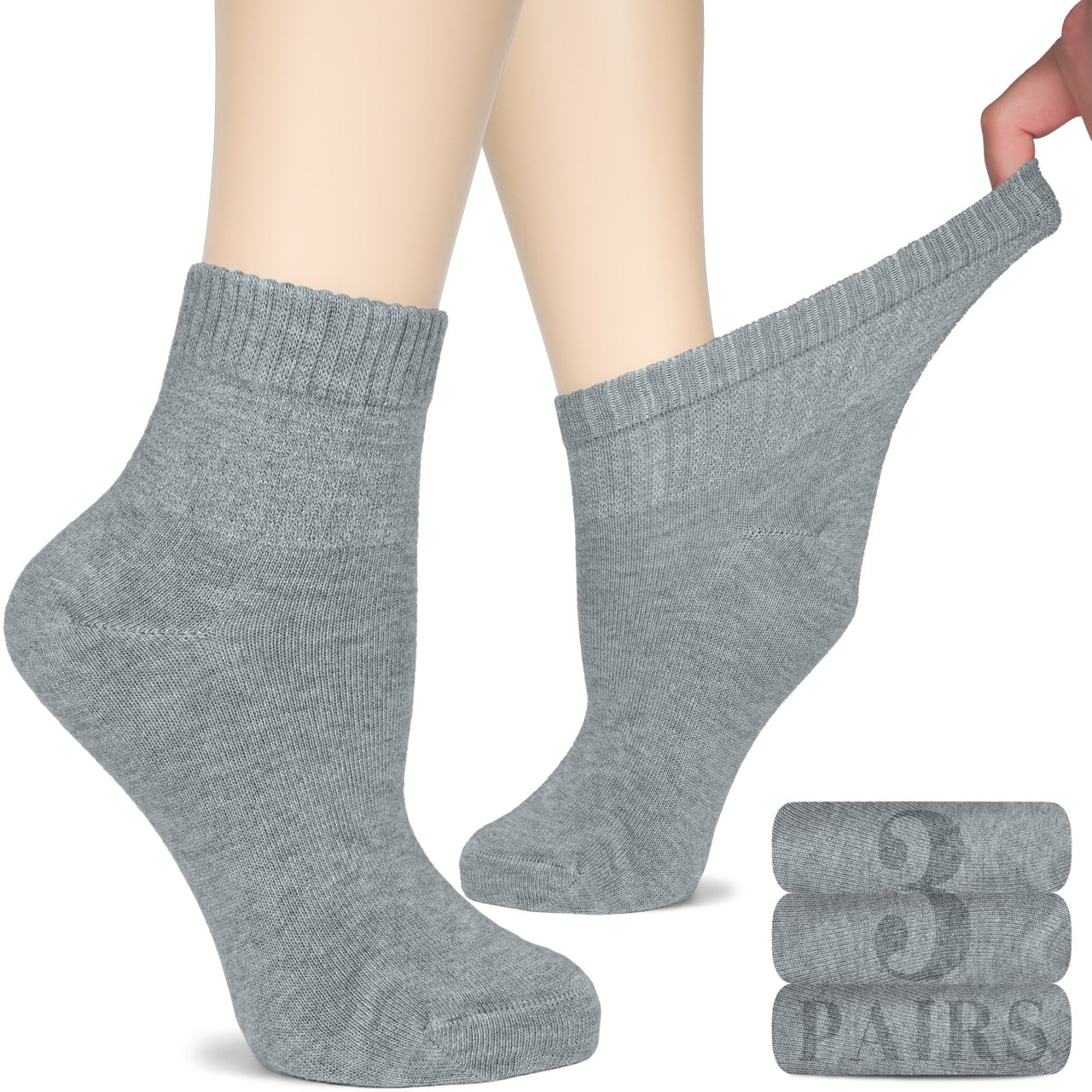Women's Comfortable Diabetic Bamboo Ankle Socks for Swollen Legs, 3 Pairs