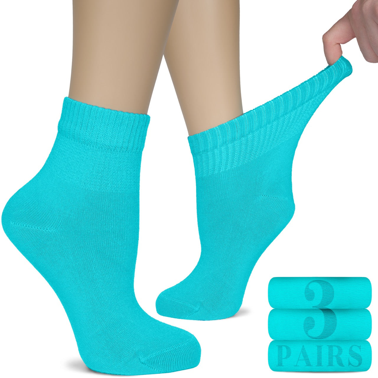 Women's Comfortable Diabetic Bamboo Ankle Socks for Swollen Legs, 3 Pairs