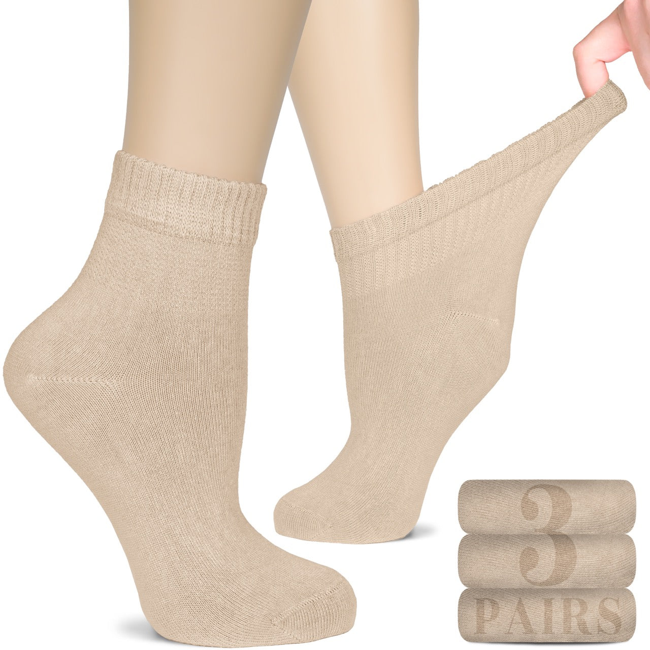 Women's Comfortable Diabetic Bamboo Ankle Socks for Swollen Legs, 3 Pairs