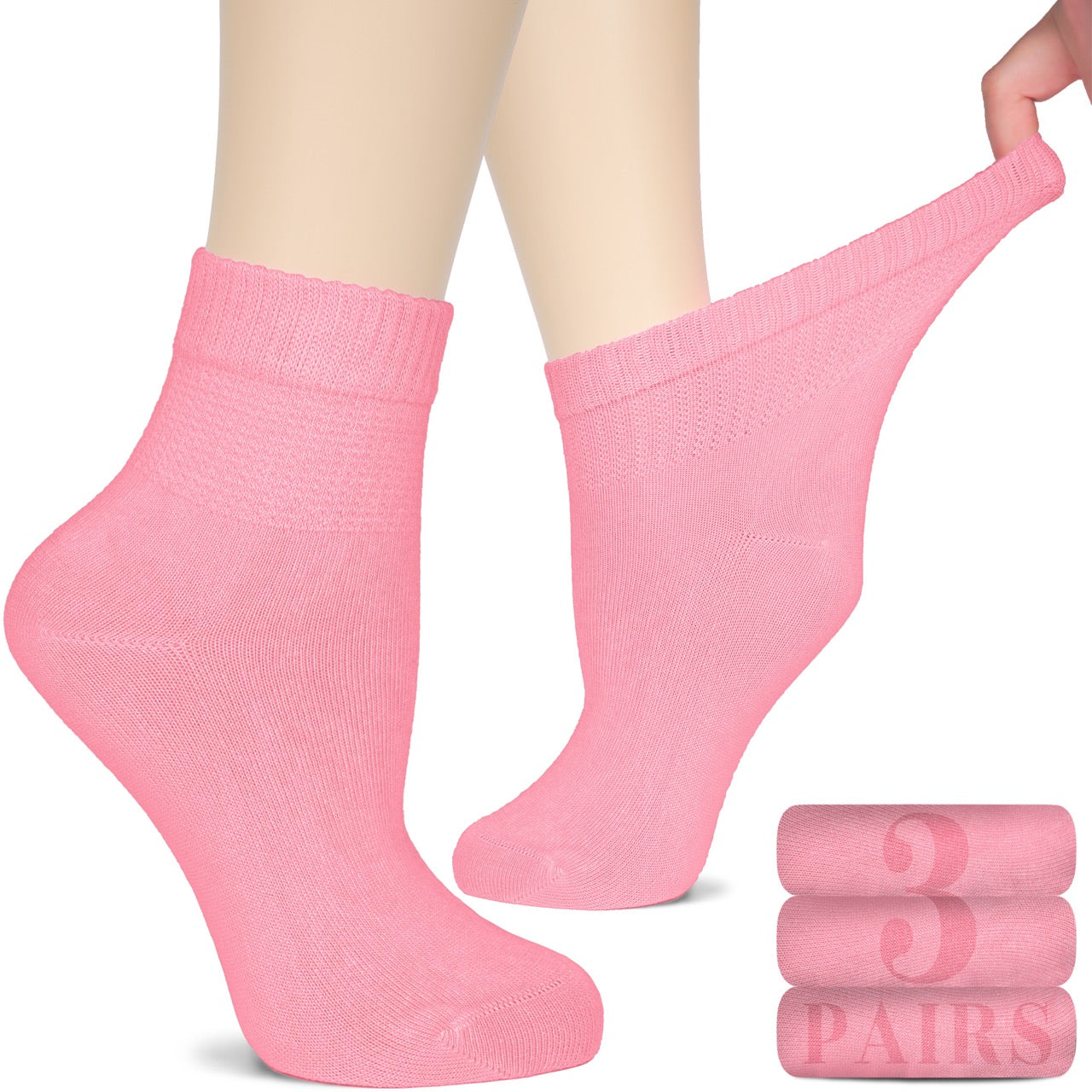 Women's Comfortable Diabetic Bamboo Ankle Socks for Swollen Legs, 3 Pairs