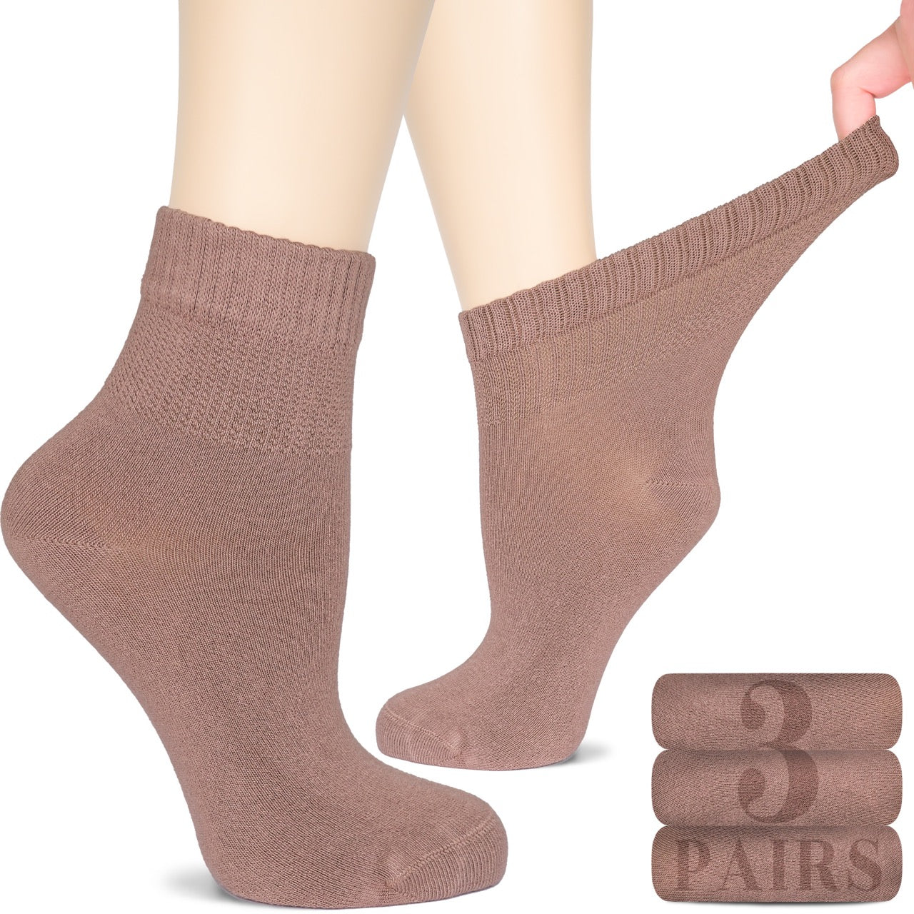 Women's Comfortable Diabetic Bamboo Ankle Socks for Swollen Legs, 3 Pairs