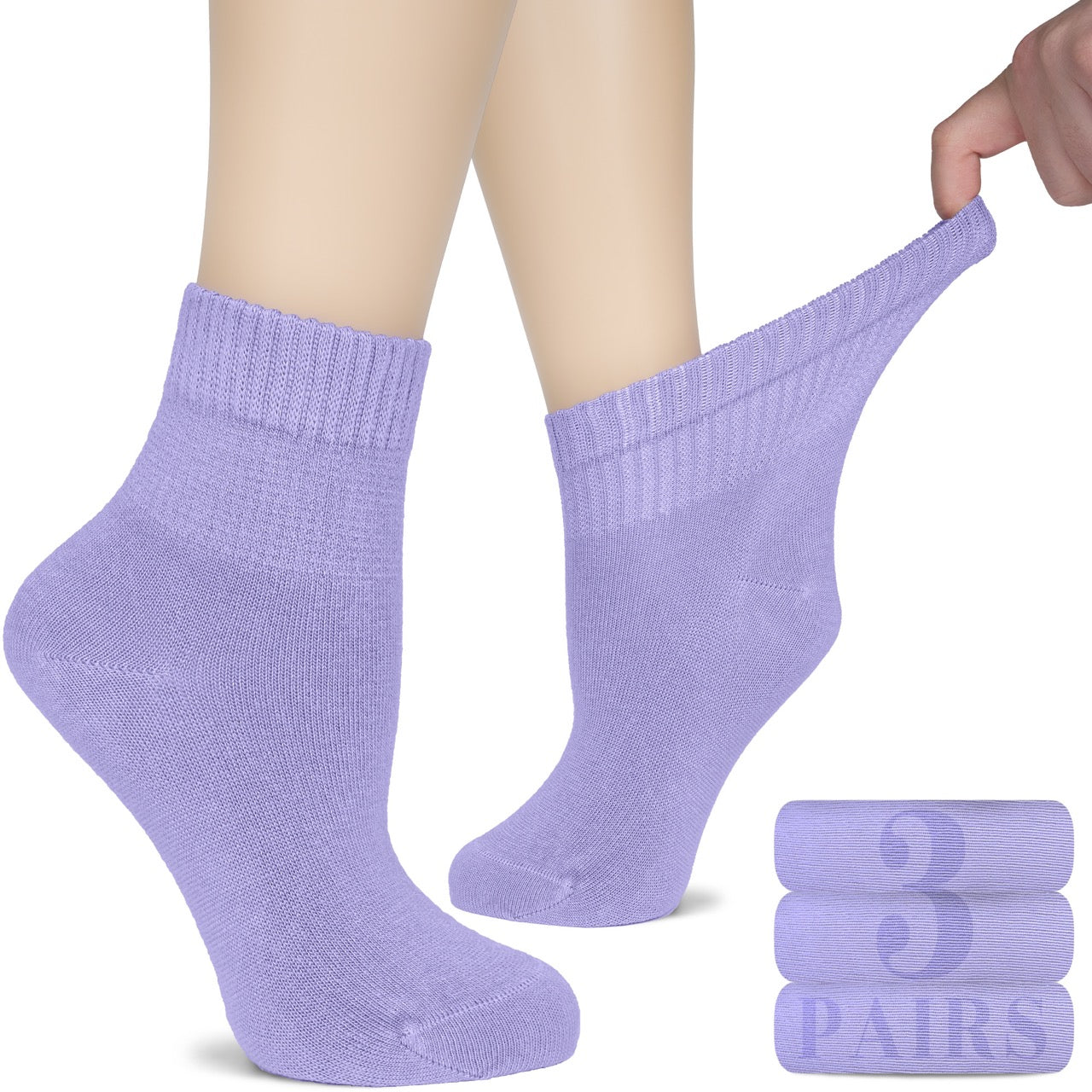 Women's Comfortable Diabetic Bamboo Ankle Socks for Swollen Legs, 3 Pairs