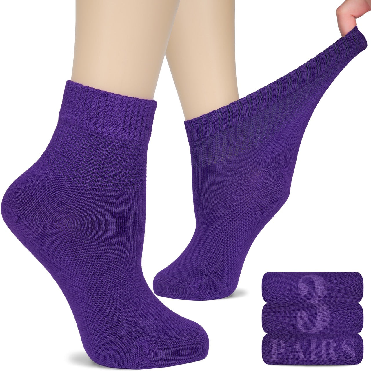 Women's Comfortable Diabetic Bamboo Ankle Socks for Swollen Legs, 3 Pairs