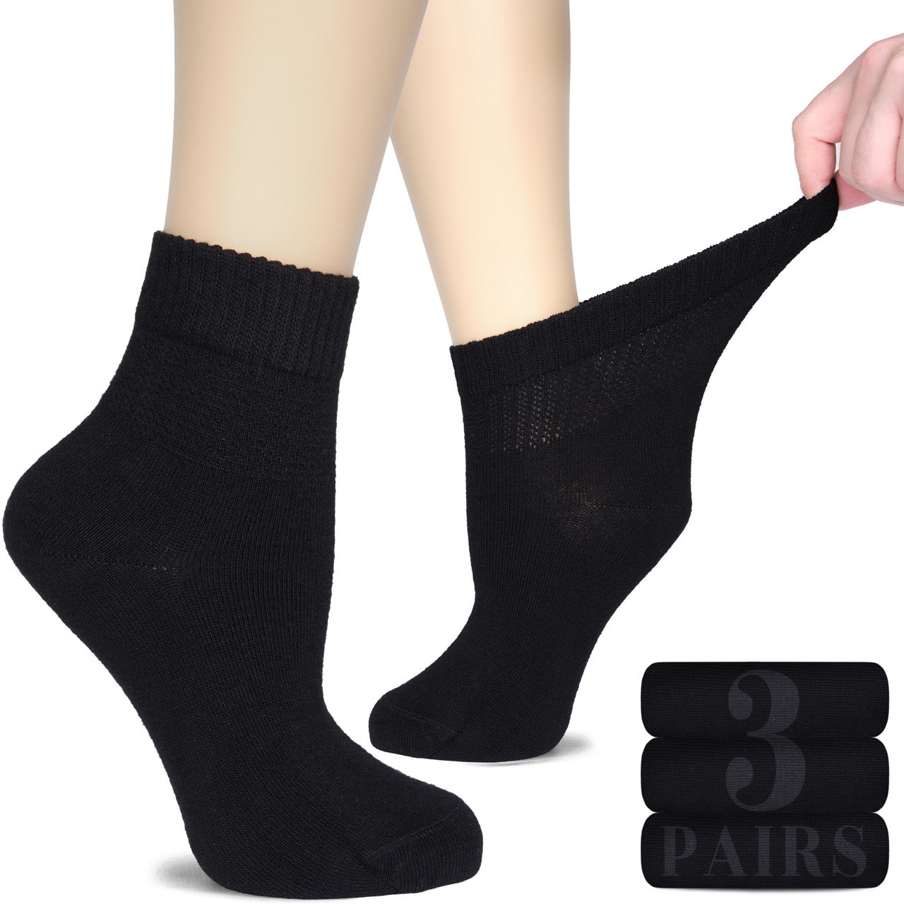Women's Comfortable Diabetic Bamboo Ankle Socks for Swollen Legs, 3 Pairs
