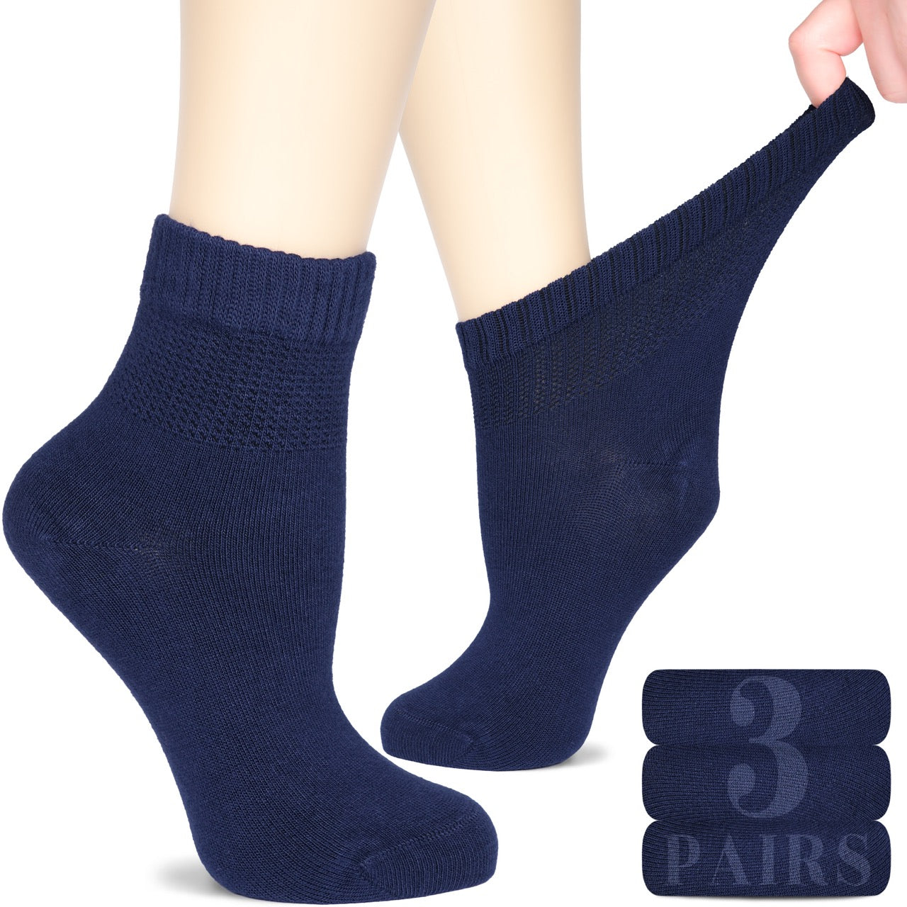 Women's Comfortable Diabetic Bamboo Ankle Socks for Swollen Legs, 3 Pairs