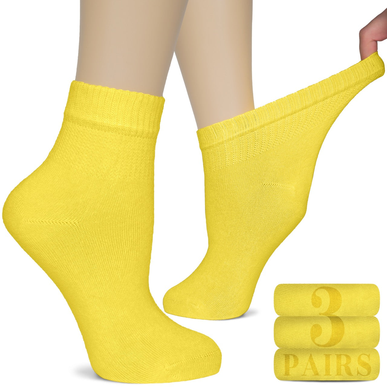 Women's Comfortable Diabetic Bamboo Ankle Socks for Swollen Legs, 3 Pairs