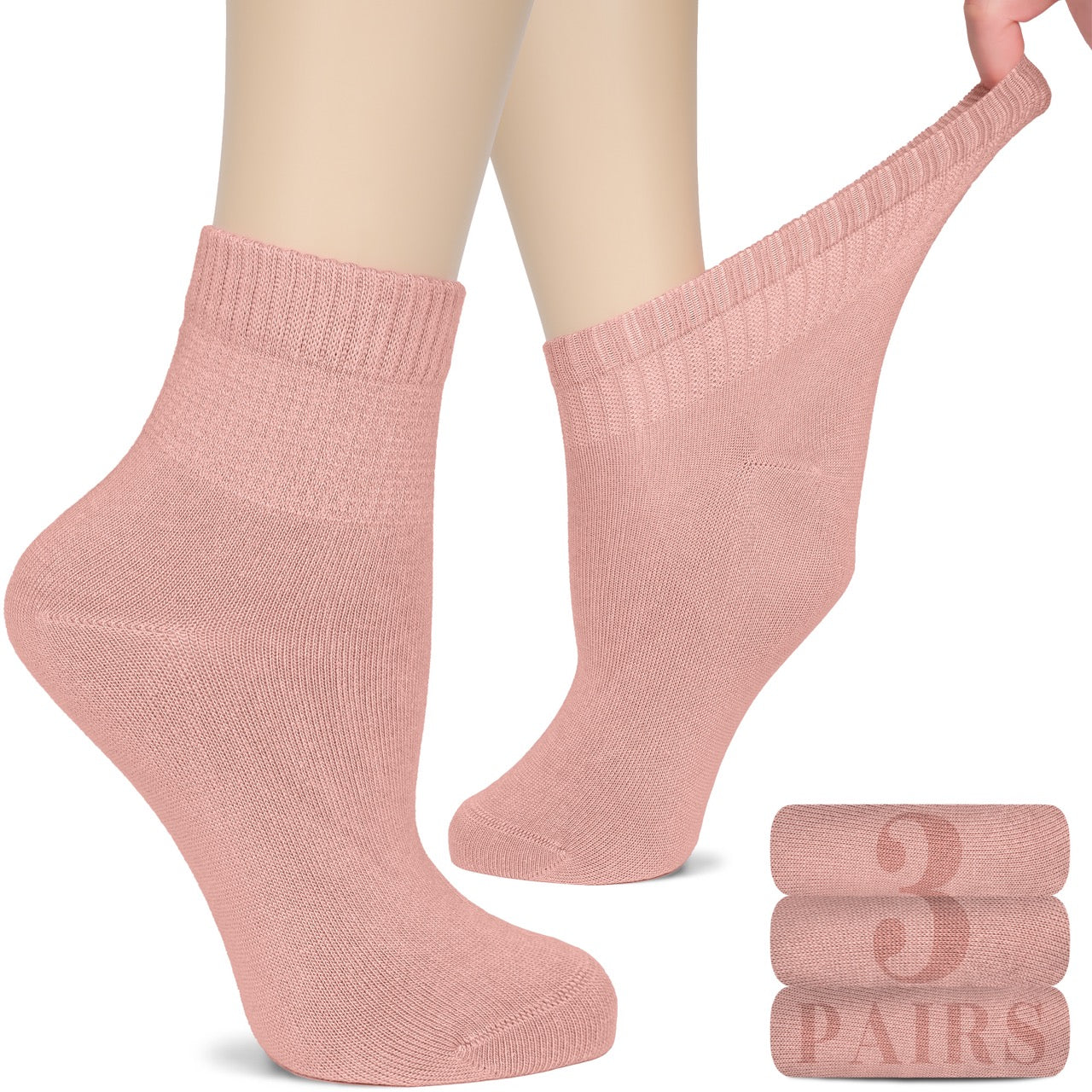 Women's Comfortable Diabetic Bamboo Ankle Socks for Swollen Legs, 3 Pairs