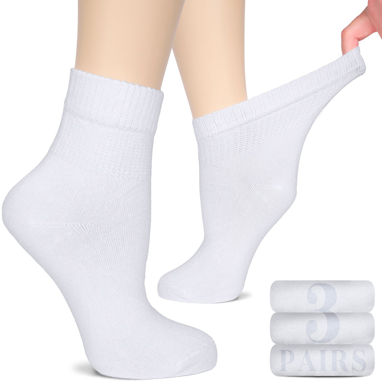 Women's Comfortable Diabetic Bamboo Ankle Socks for Swollen Legs, 3 Pairs