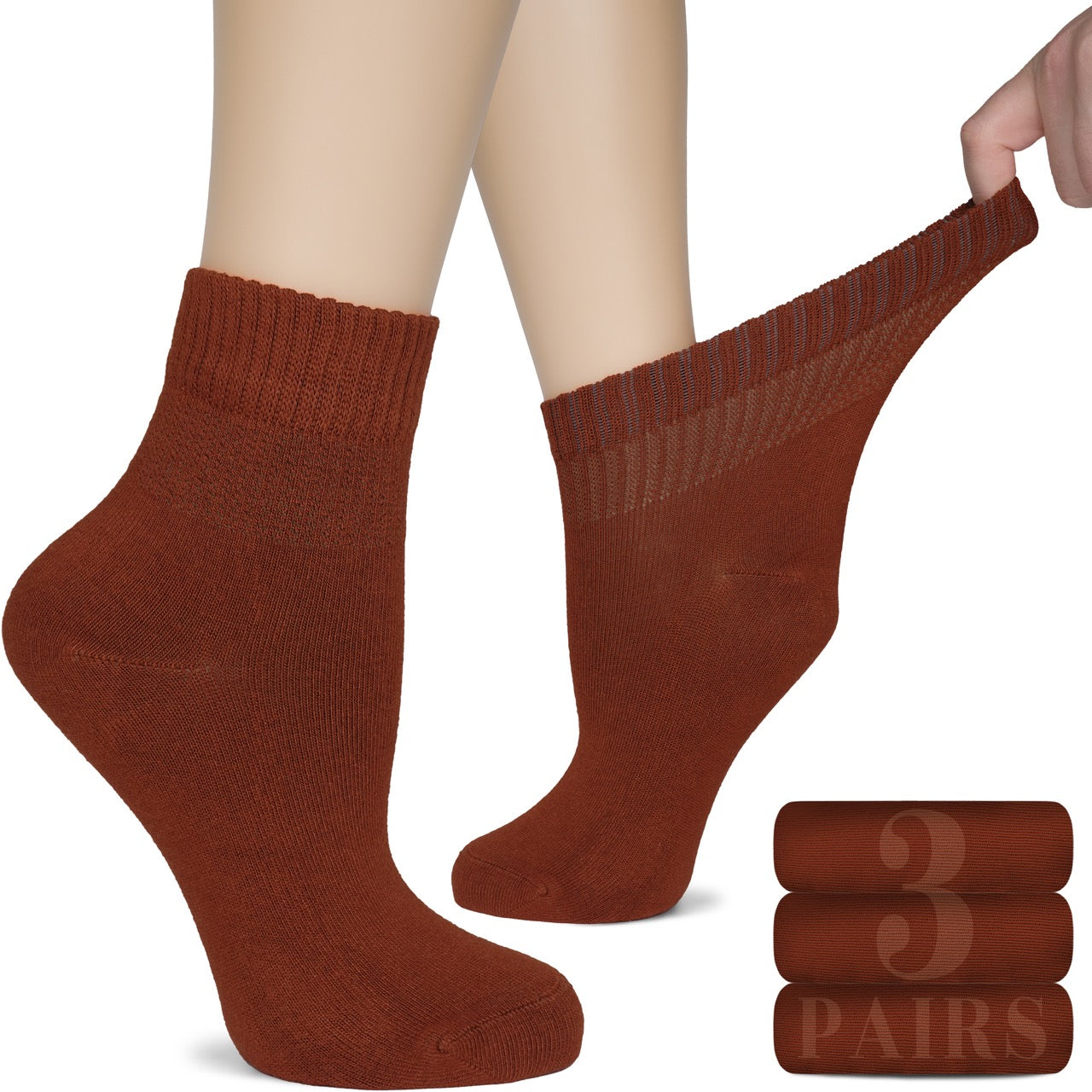 Women's Comfortable Diabetic Bamboo Ankle Socks for Swollen Legs, 3 Pairs