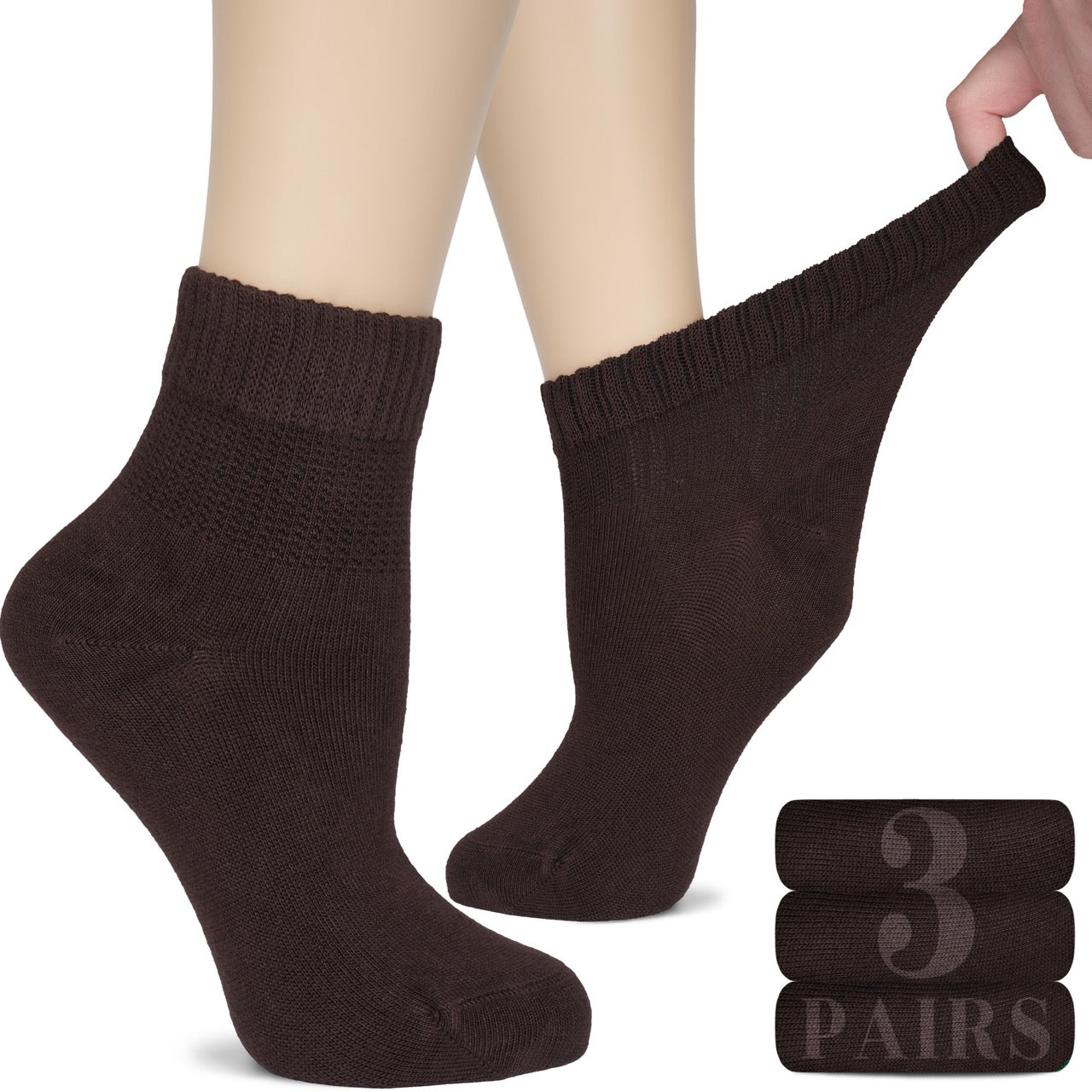 Women's Comfortable Diabetic Bamboo Ankle Socks for Swollen Legs, 3 Pairs