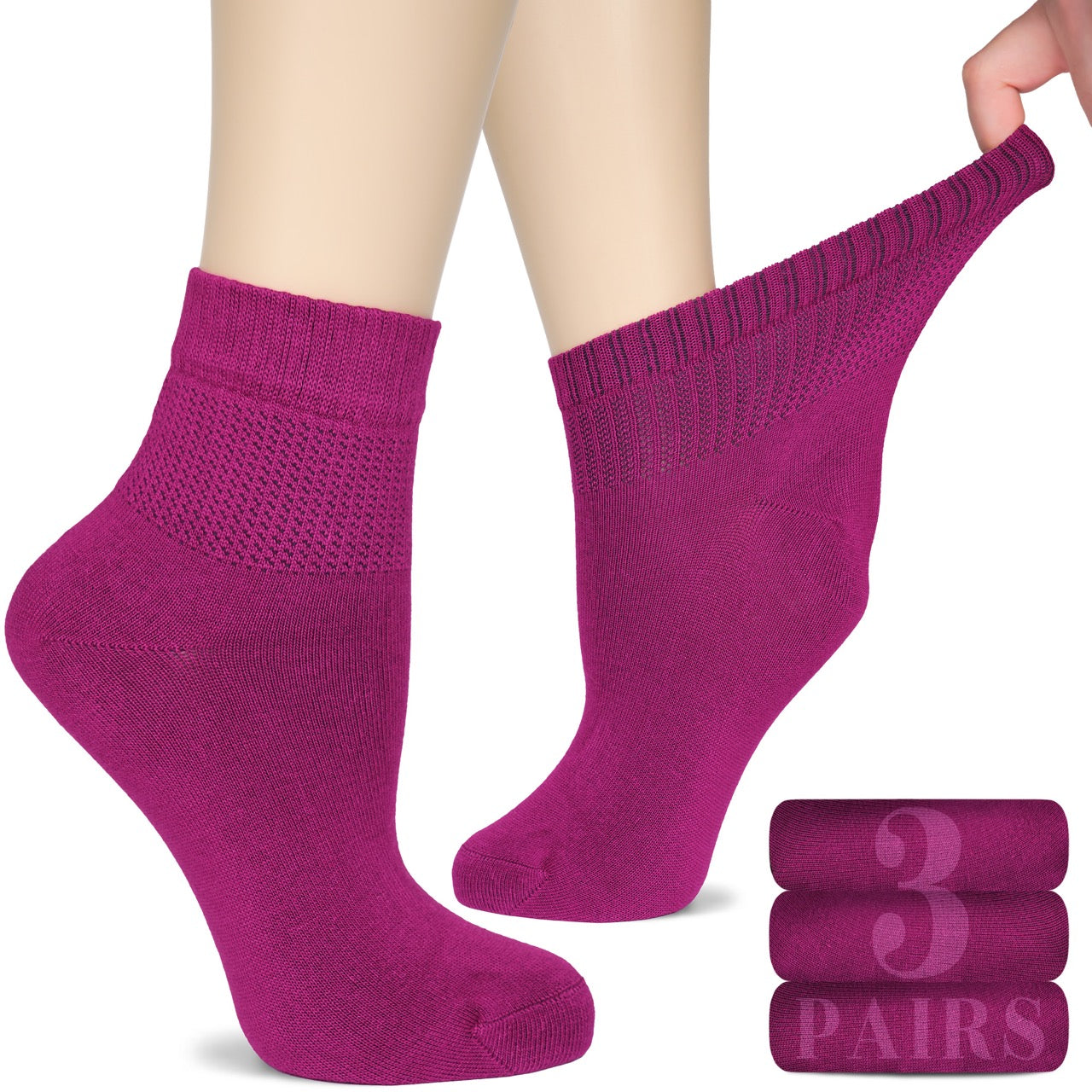 Women's Comfortable Diabetic Bamboo Ankle Socks for Swollen Legs, 3 Pairs