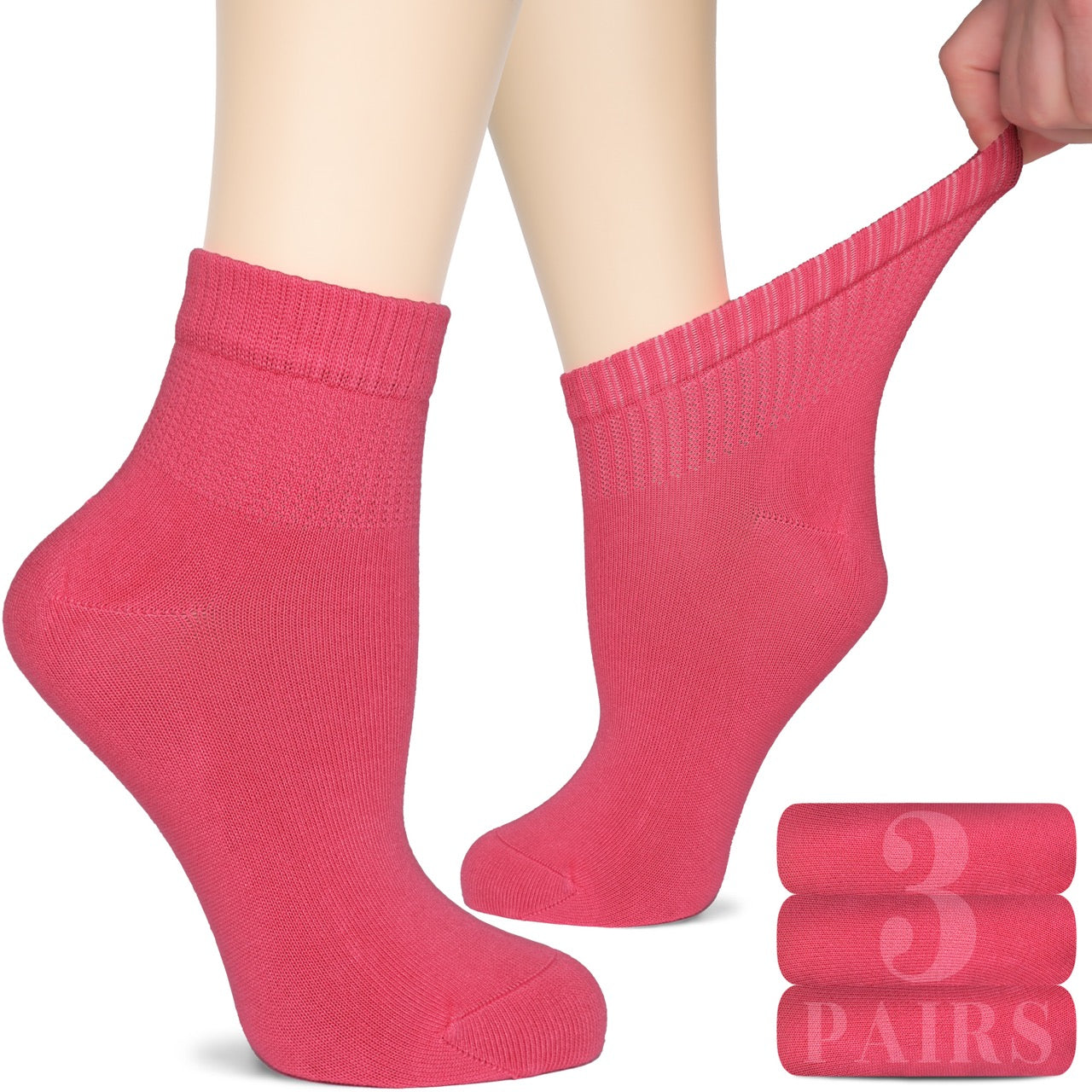 Women's Comfortable Diabetic Bamboo Ankle Socks for Swollen Legs, 3 Pairs