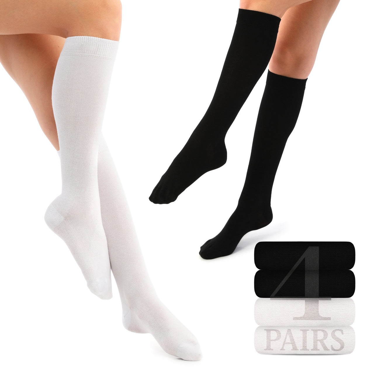 Women's Cotton Knee-High Dress Socks,Moisture Wicking, Breathable, 4 Pairs