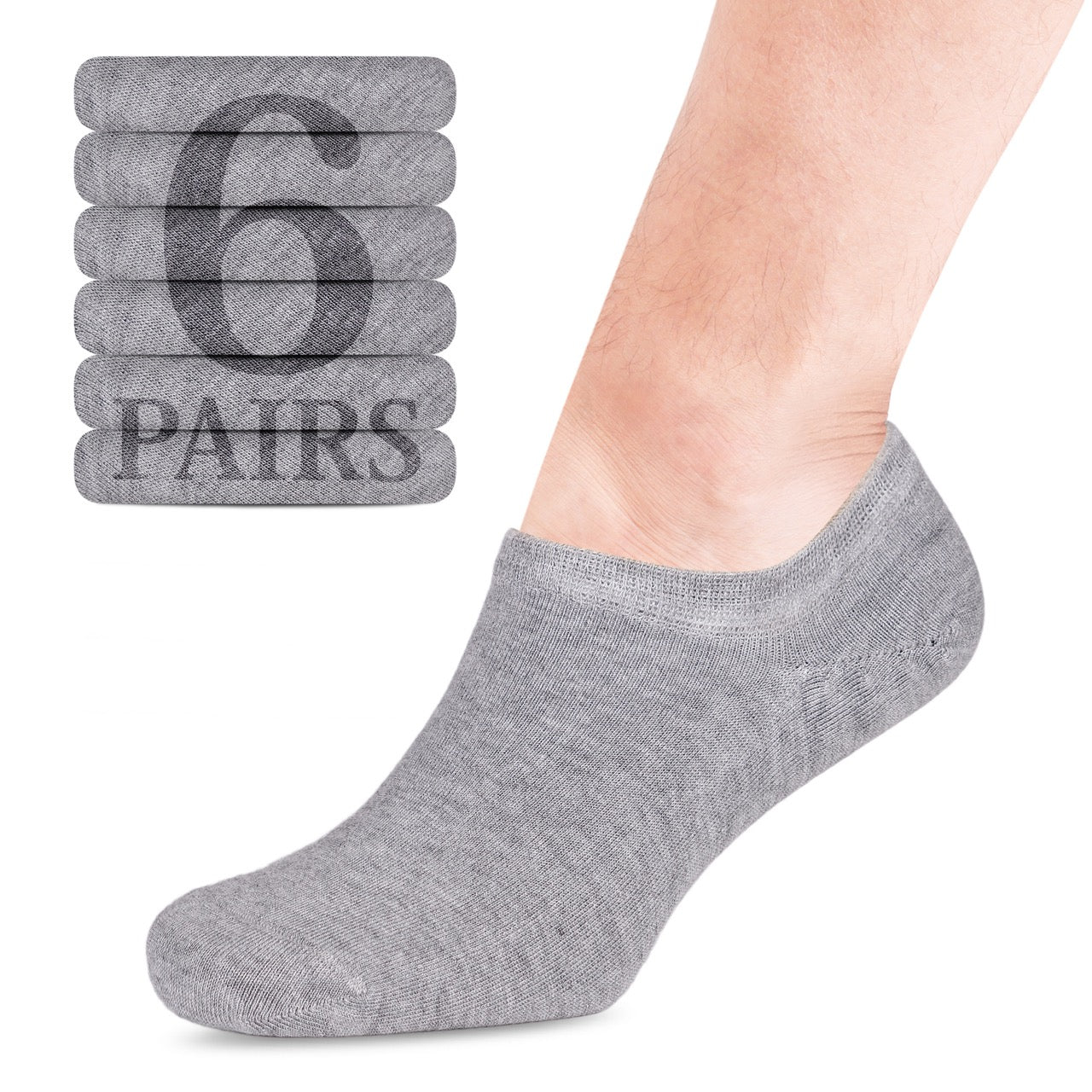 Non-Slip Men's Bamboo No-Show Socks (Only Size 11-13), 6 Pairs