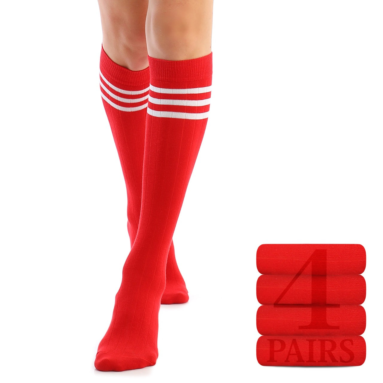 Women's Striped Cotton Dress Knee-High Socks, 4 Pairs