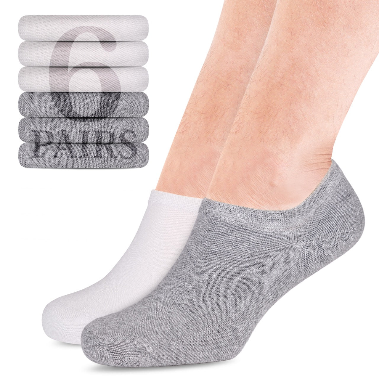 Non-Slip Men's Bamboo No-Show Socks (Only Size 11-13), 6 Pairs