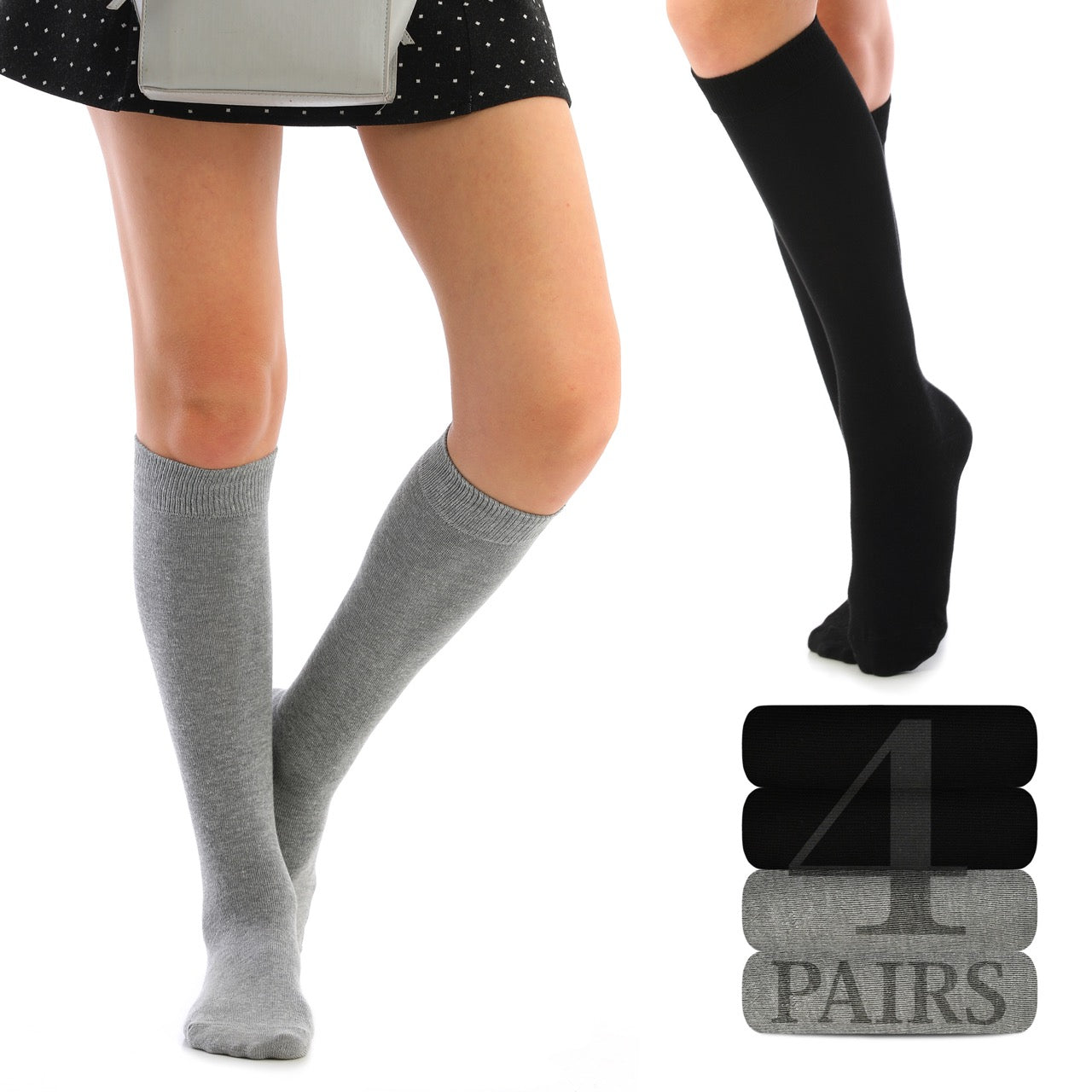 Women's Cotton Knee-High Dress Socks,Moisture Wicking, Breathable, 4 Pairs