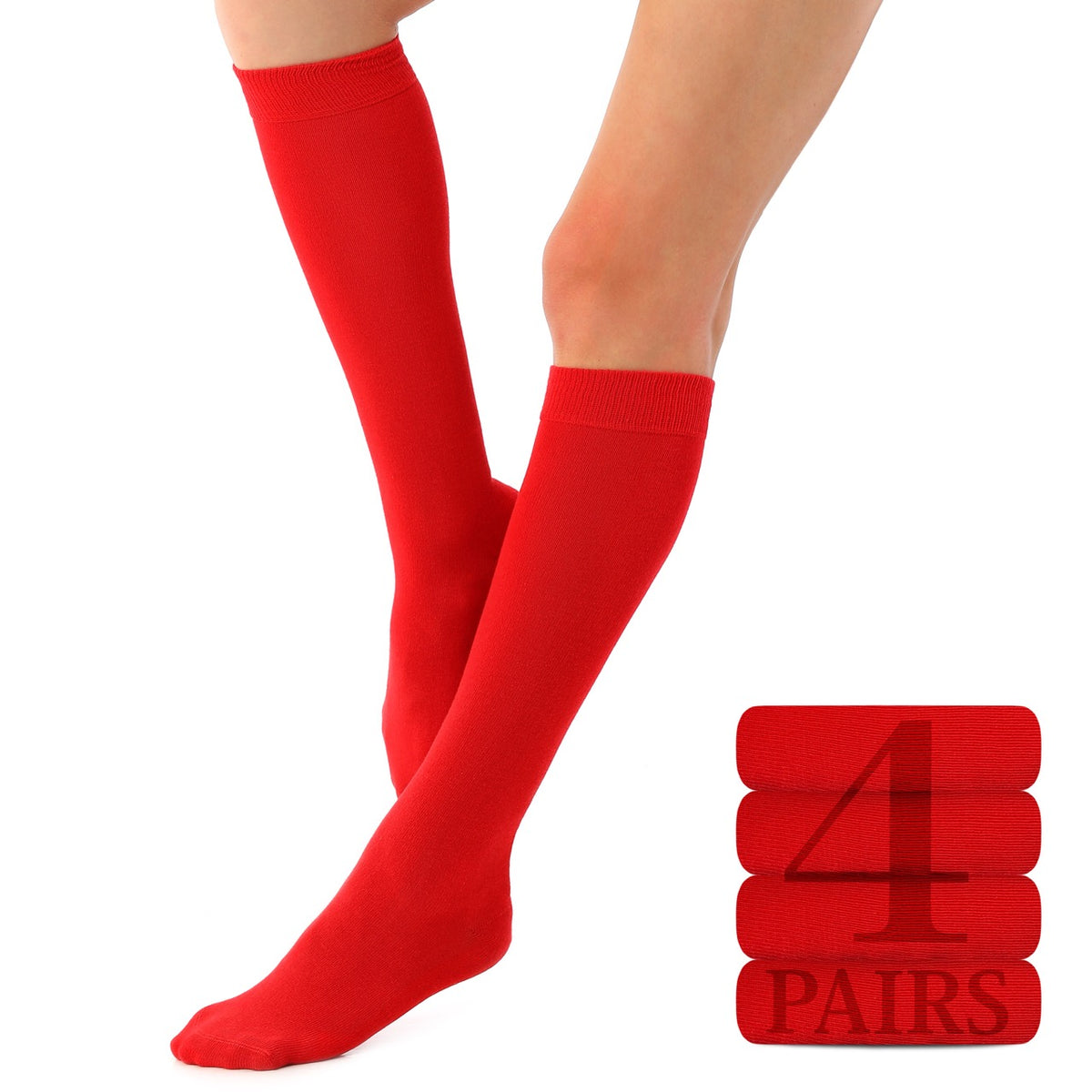 Women's Knee-High Cotton Dress Plain Socks (4 Pairs) | Hugh Ugoli Socks Women's Knee-High Cotton Dress Plain Socks (4 Pairs) | Hugh Ugoli Socks