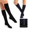 Women's Knee-High Cotton Dress Plain Socks, 4 Pairs