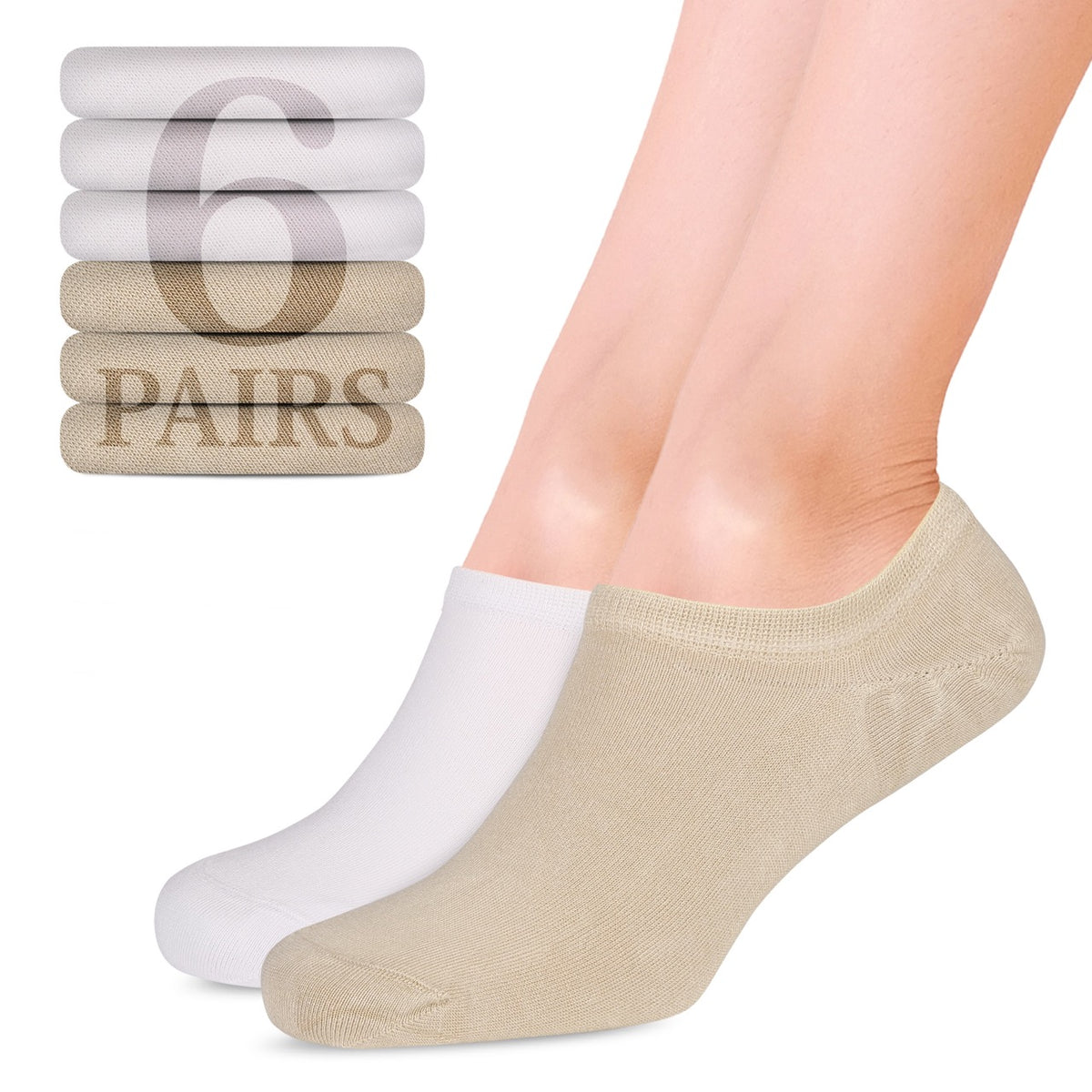 Women's Non-Slip Bamboo No-Show Plain Socks, 6 Pairs