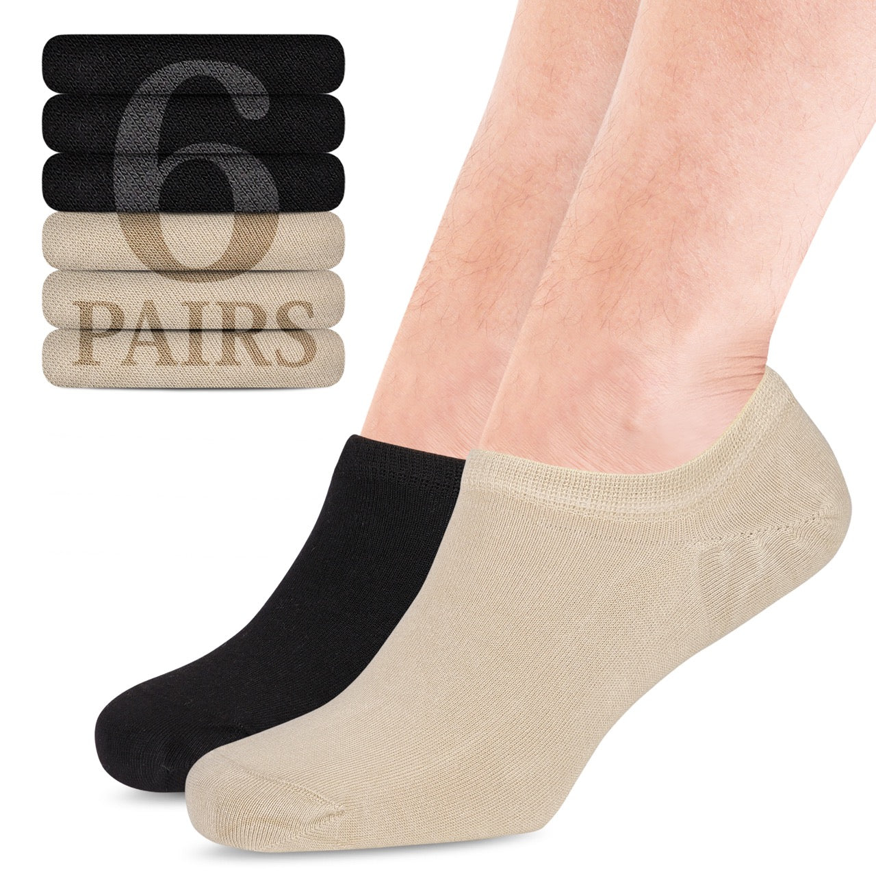 Non-Slip Men's Bamboo No-Show Socks (Only Size 11-13), 6 Pairs