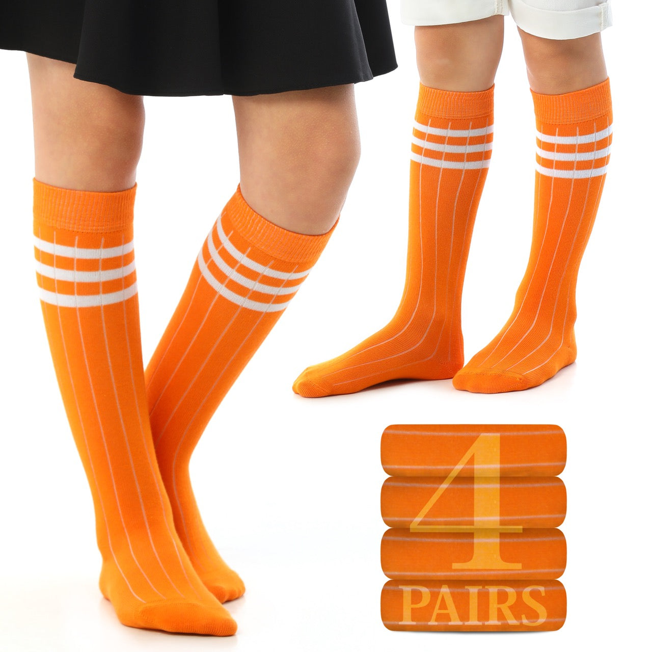 Striped Cotton Kids' Knee-High Dress Socks, 4 Pairs