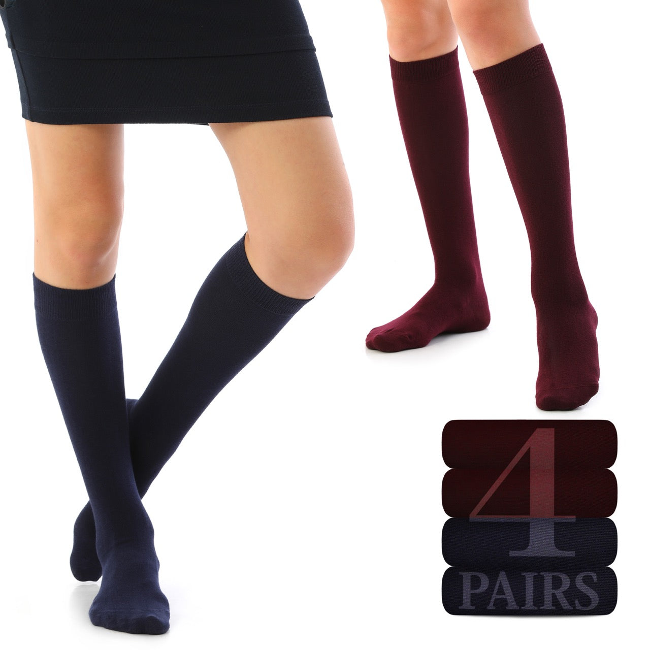 Women's Cotton Knee-High Dress Socks,Moisture Wicking, Breathable, 4 Pairs