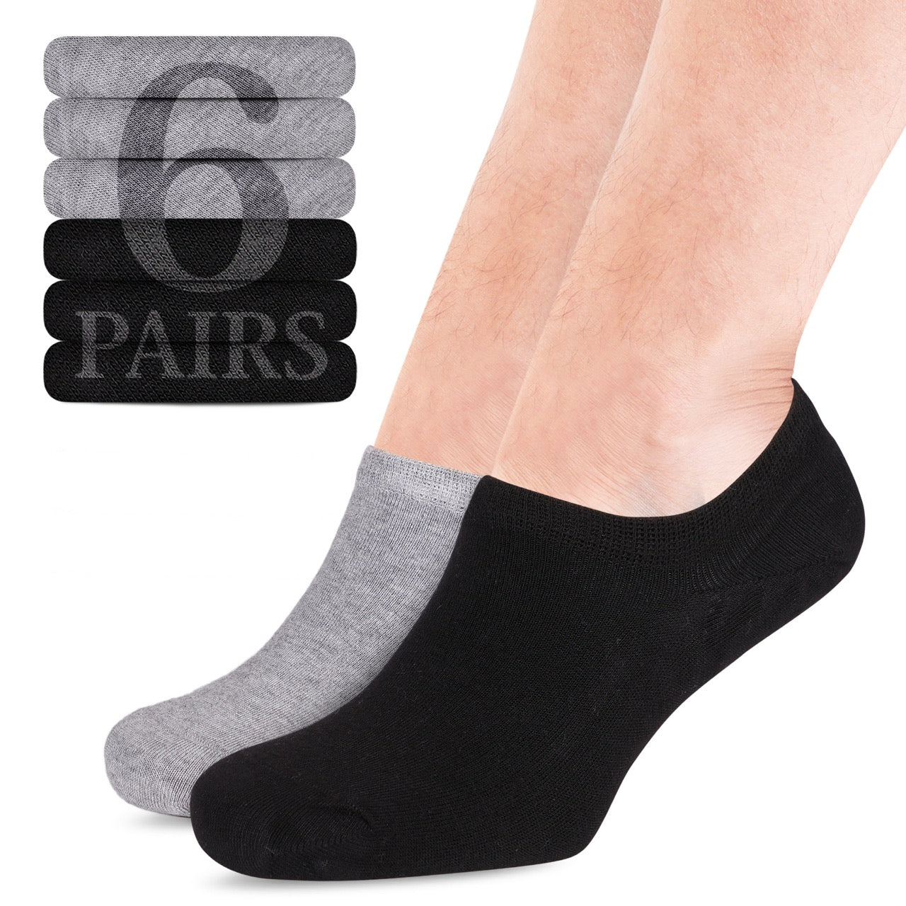 Non-Slip Men's Bamboo No-Show Socks (Only Size 11-13), 6 Pairs