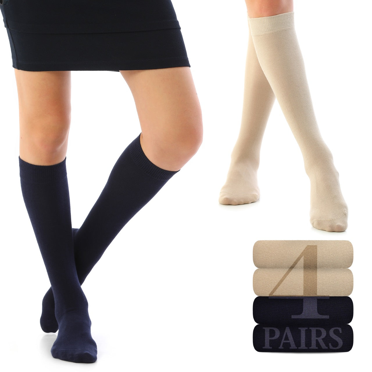 Women's Cotton Knee-High Dress Socks,Moisture Wicking, Breathable, 4 Pairs