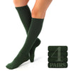 Women's Knee-High Cotton Dress Plain Socks, 4 Pairs