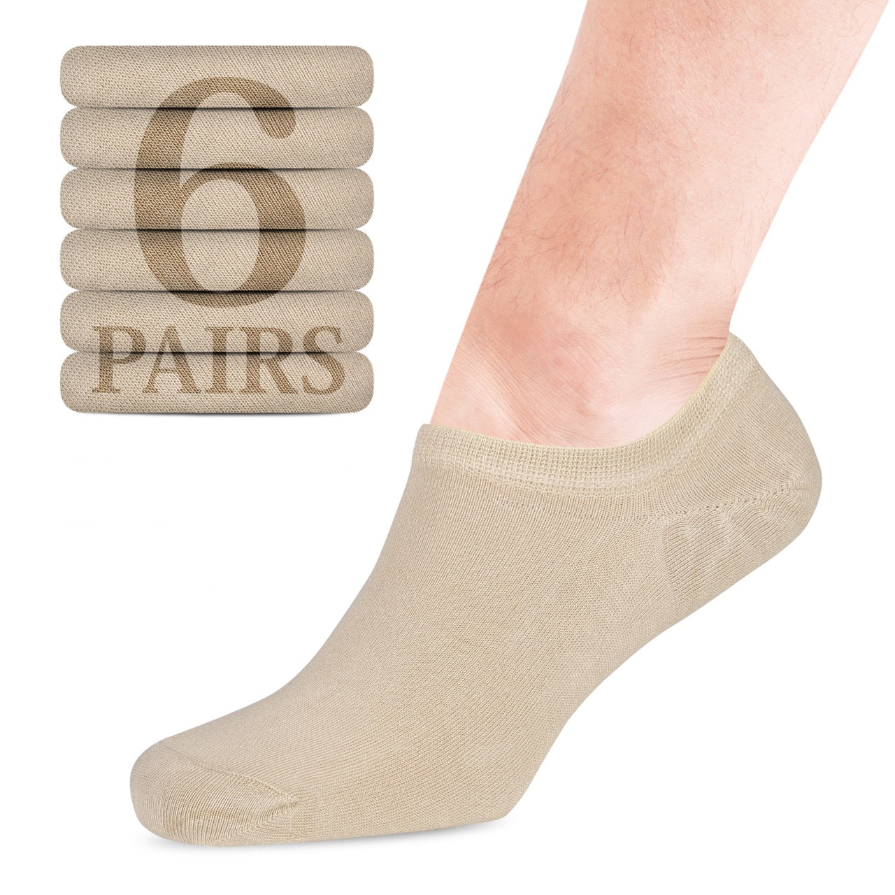 Non-Slip Men's Bamboo No-Show Socks (Only Size 11-13), 6 Pairs
