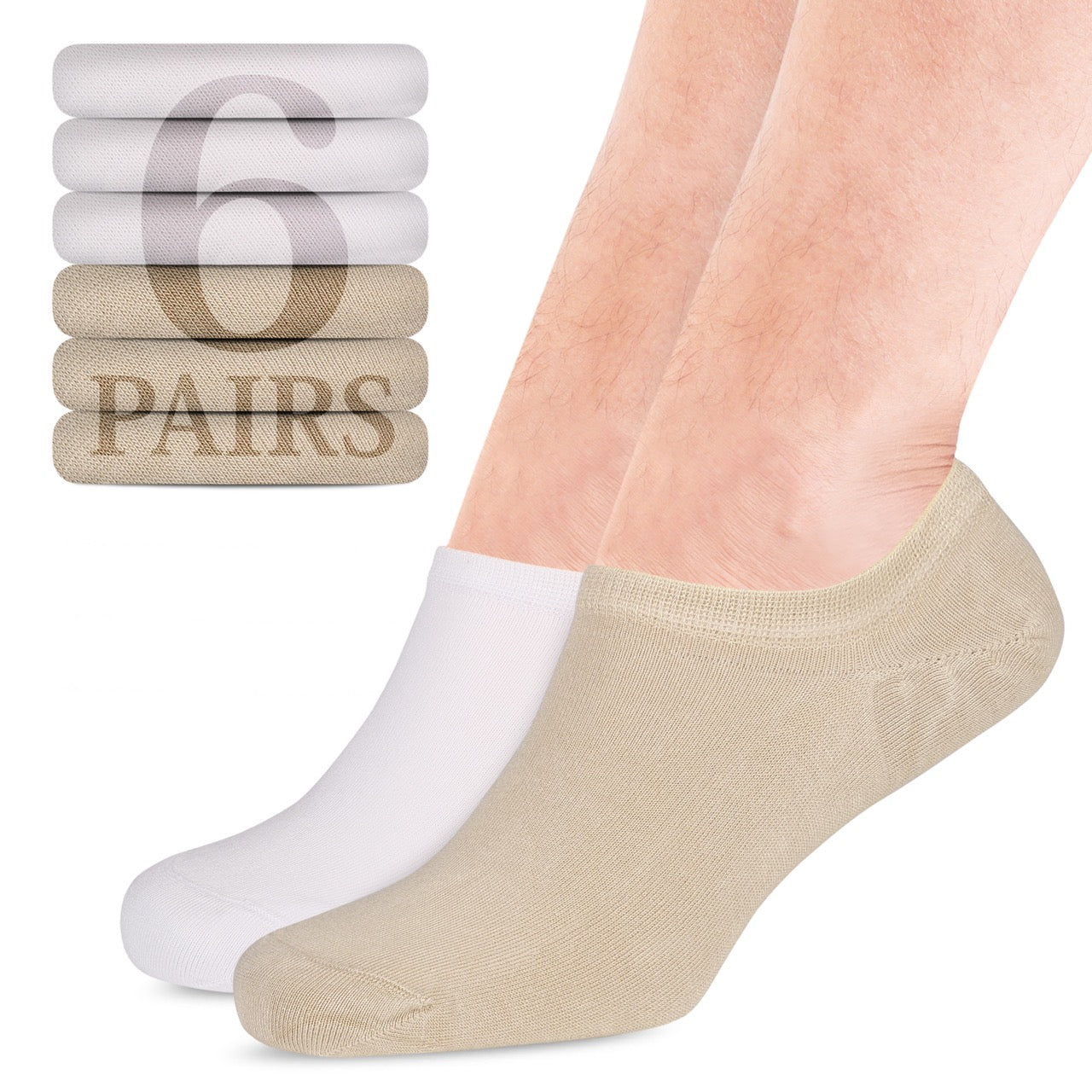 Non-Slip Men's Bamboo No-Show Socks (Only Size 11-13), 6 Pairs