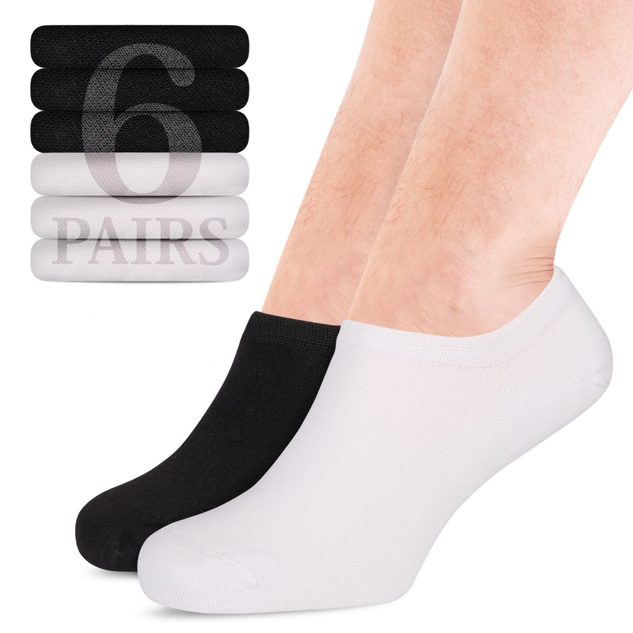 Non-Slip Men's Bamboo No-Show Socks (Only Size 11-13), 6 Pairs