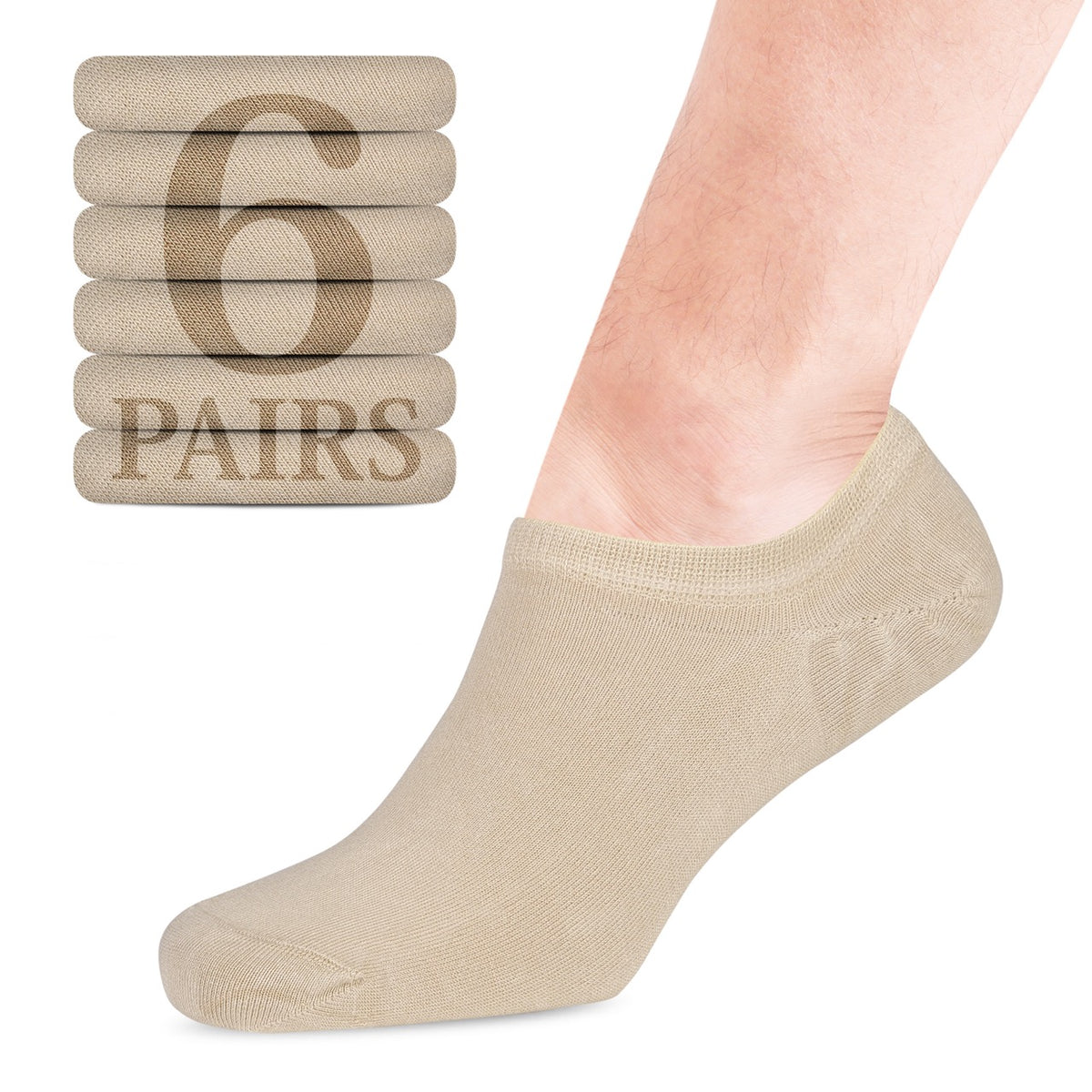 Non-Slip Men's Bamboo No-Show Socks, 6 Pairs