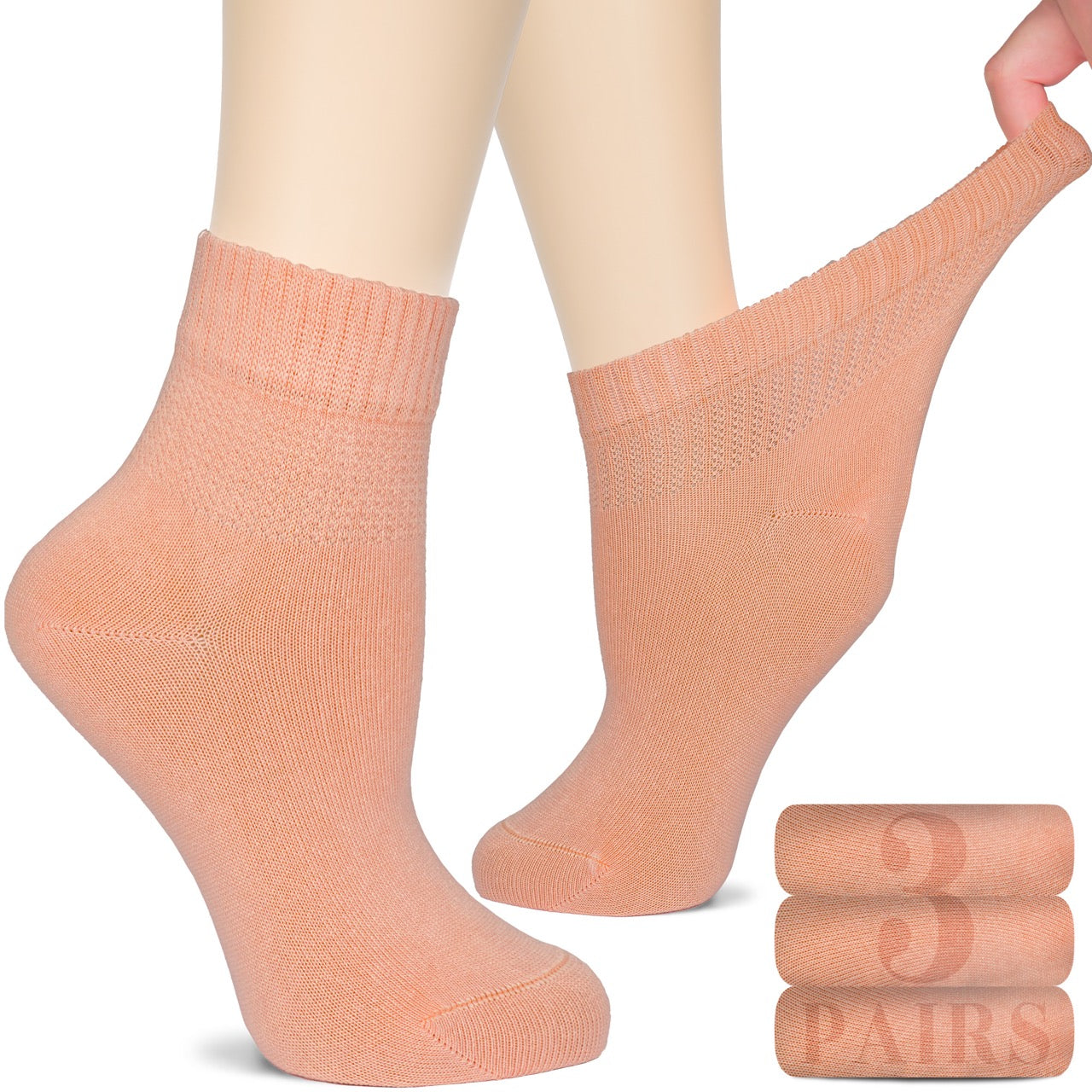 Women's Comfortable Diabetic Bamboo Ankle Socks for Swollen Legs, 3 Pairs