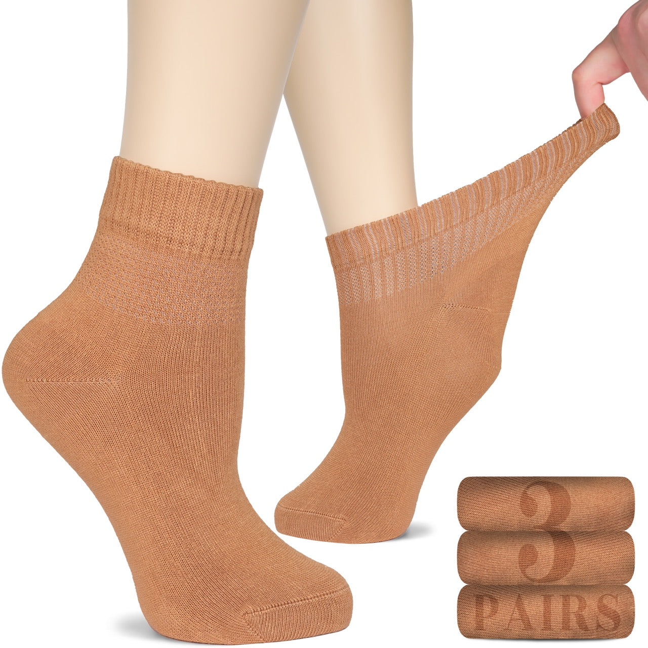 Women's Comfortable Diabetic Bamboo Ankle Socks for Swollen Legs, 3 Pairs