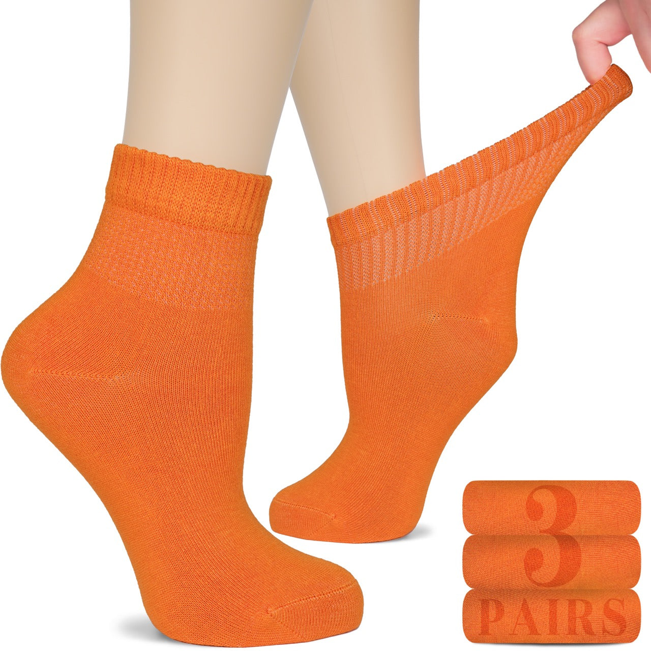 Women's Comfortable Diabetic Bamboo Ankle Socks for Swollen Legs, 3 Pairs