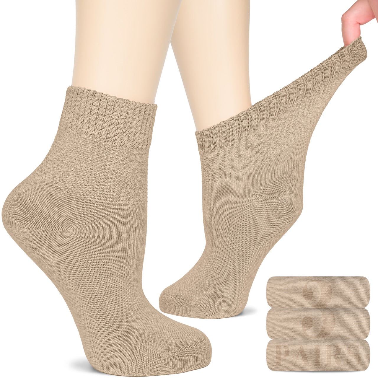 Women's Comfortable Diabetic Bamboo Ankle Socks for Swollen Legs, 3 Pairs