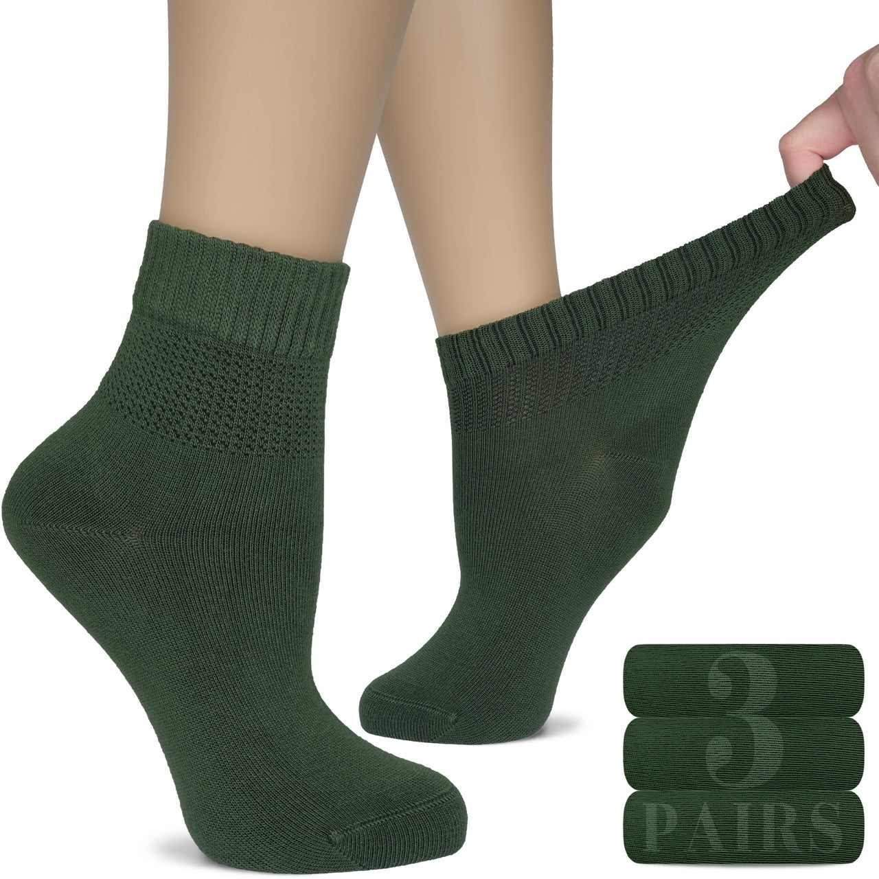 Women's Comfortable Diabetic Bamboo Ankle Socks for Swollen Legs, 3 Pairs