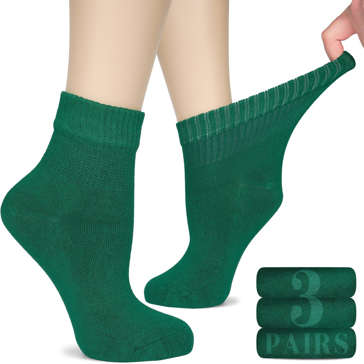 Women's Comfortable Diabetic Bamboo Ankle Socks for Swollen Legs, 3 Pairs