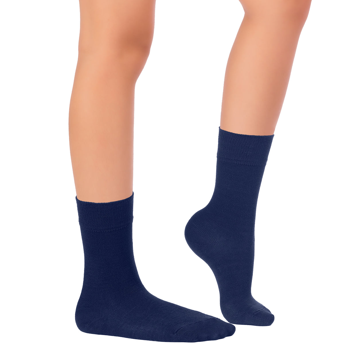 These navy blue cotton socks are designed for women and made with high-quality bamboo material. Perfect for formal occasions or everyday wear.